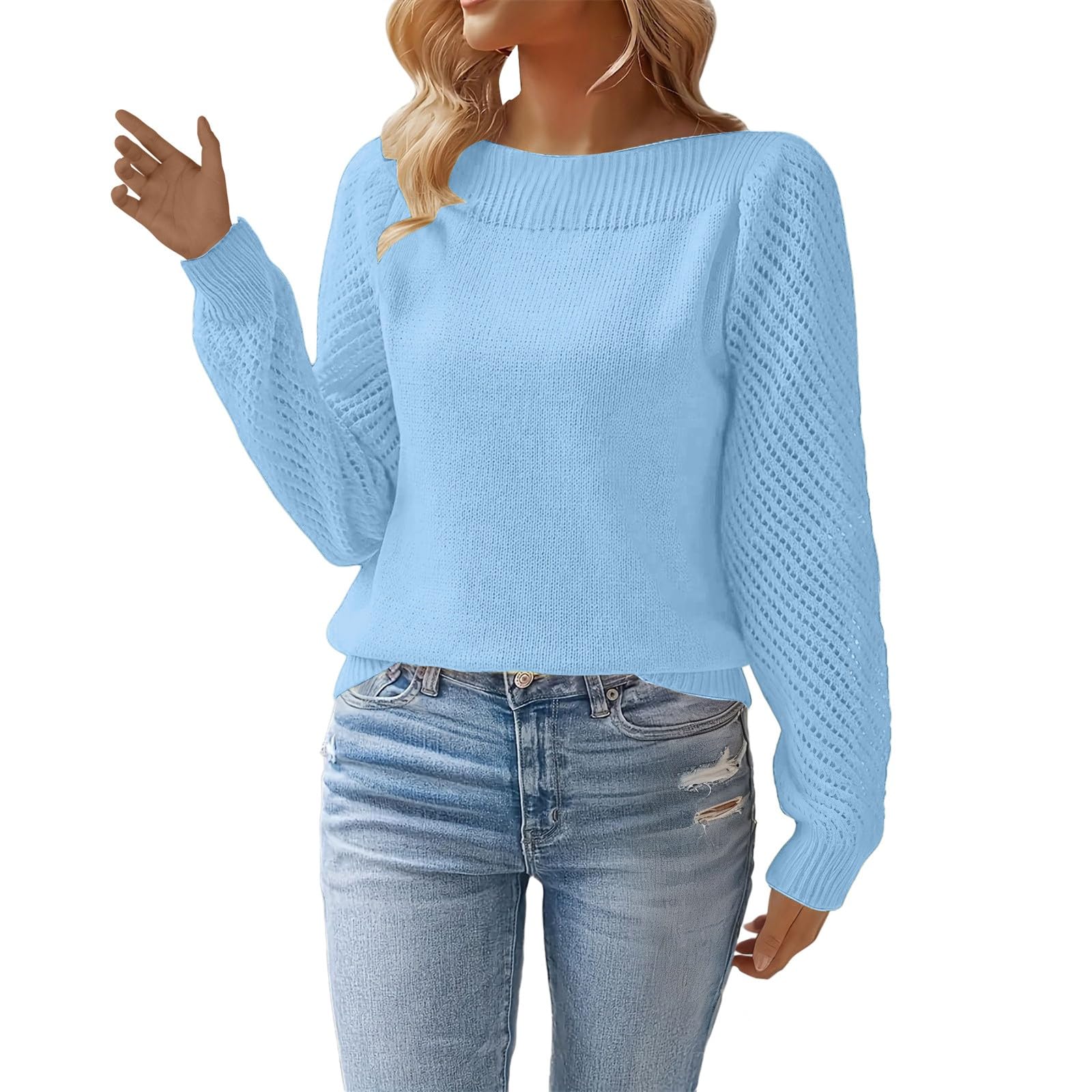 Womens Oversized Tunic Sweaters Winter Cozy Basic Tops Cute Chunky Crew Neck Puff Sleeve Pullover Long Sleeve Clothes