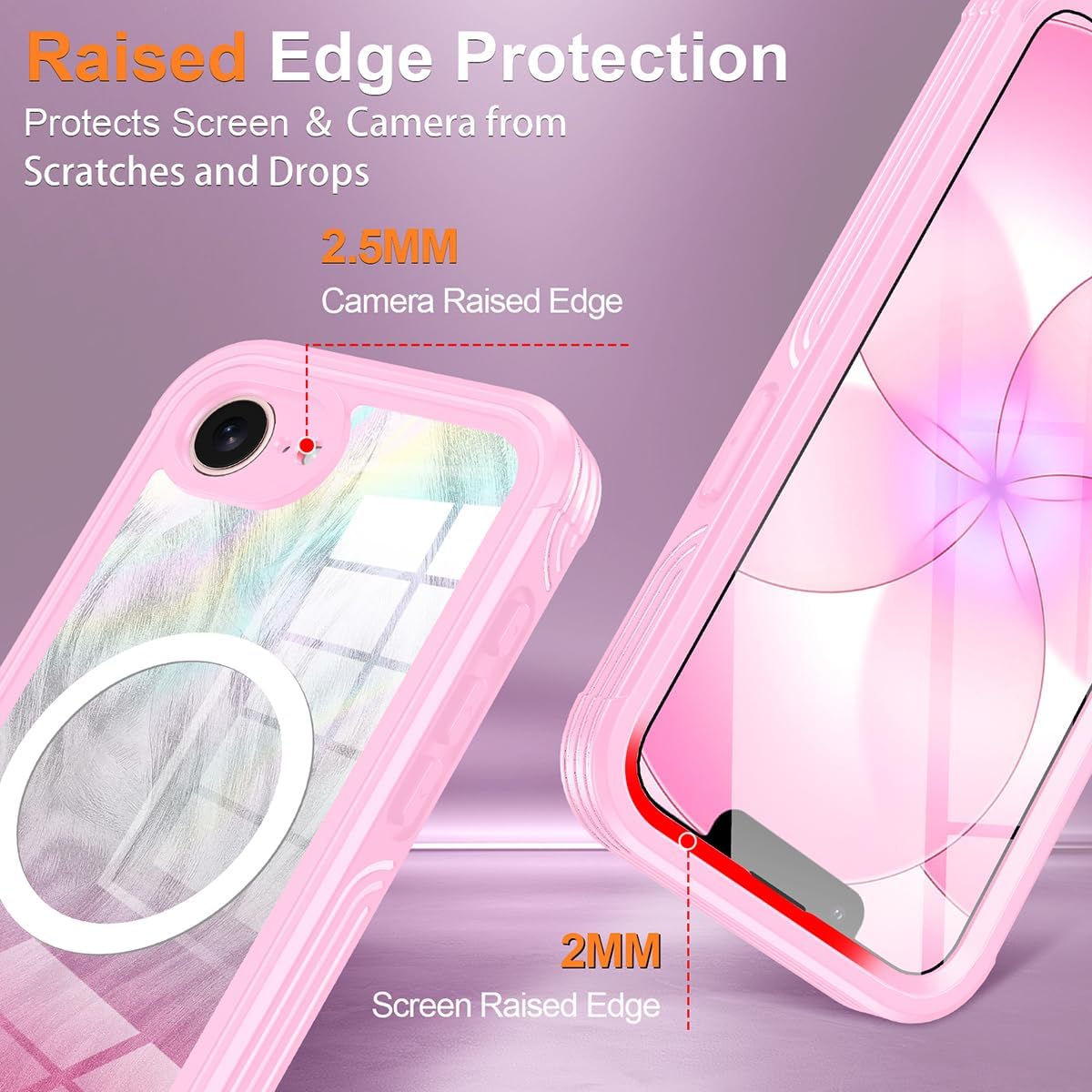 Bizzib for Apple iPhone 17e/16e Case Compatible with MagSafe Built-in 9H Screen Protector & Camera Lens Guard Military Grade Full Body Protection Shockproof Phone Case Cover,Pink Glitter
