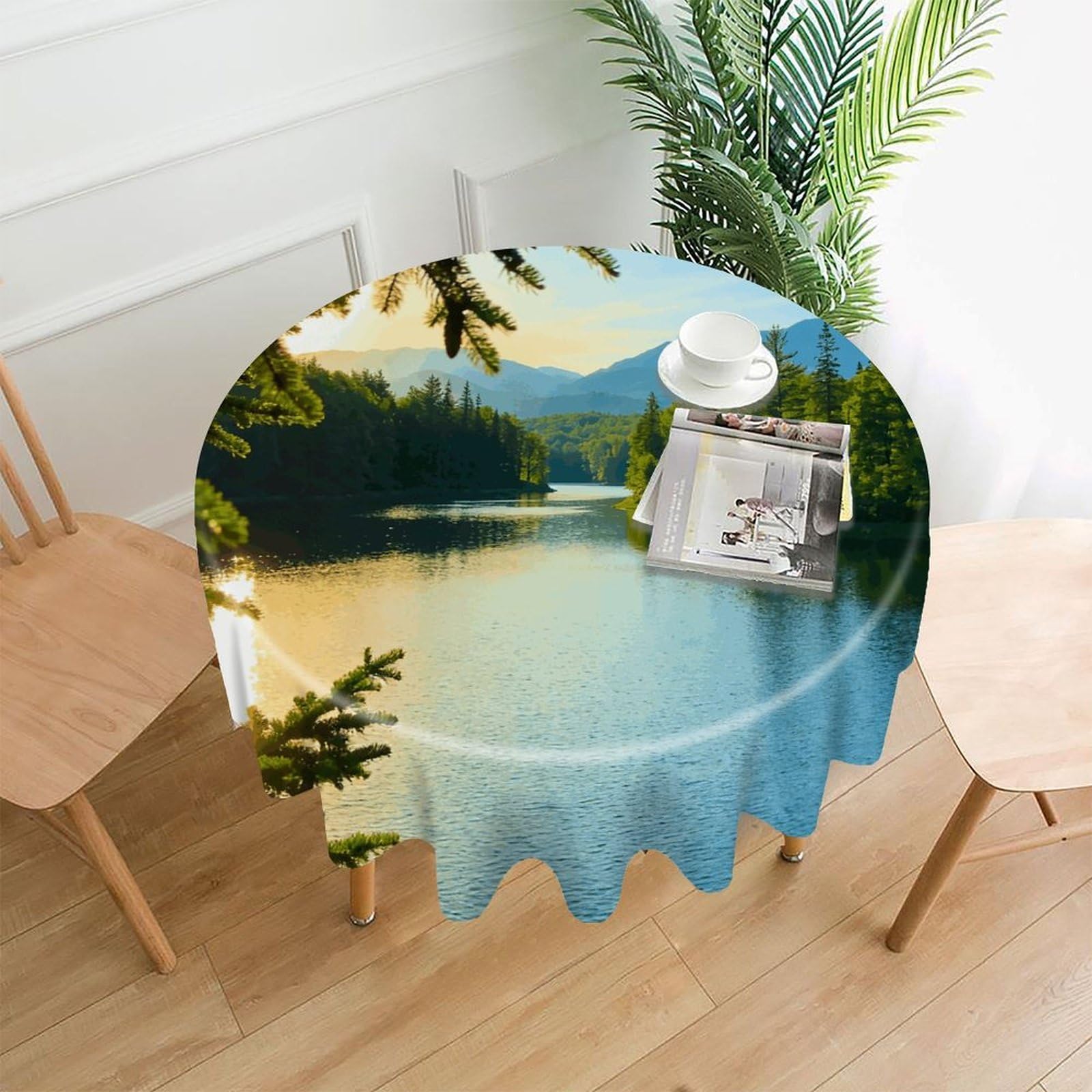 LZQPOEAS Natural Landscape Tablecloth Easy to Clean Polyester Round Table Cover Washable Round Table Cloth Wrinkle-Free Circle Decoration Tablecloth for Kitchen and Dining Room 60"
