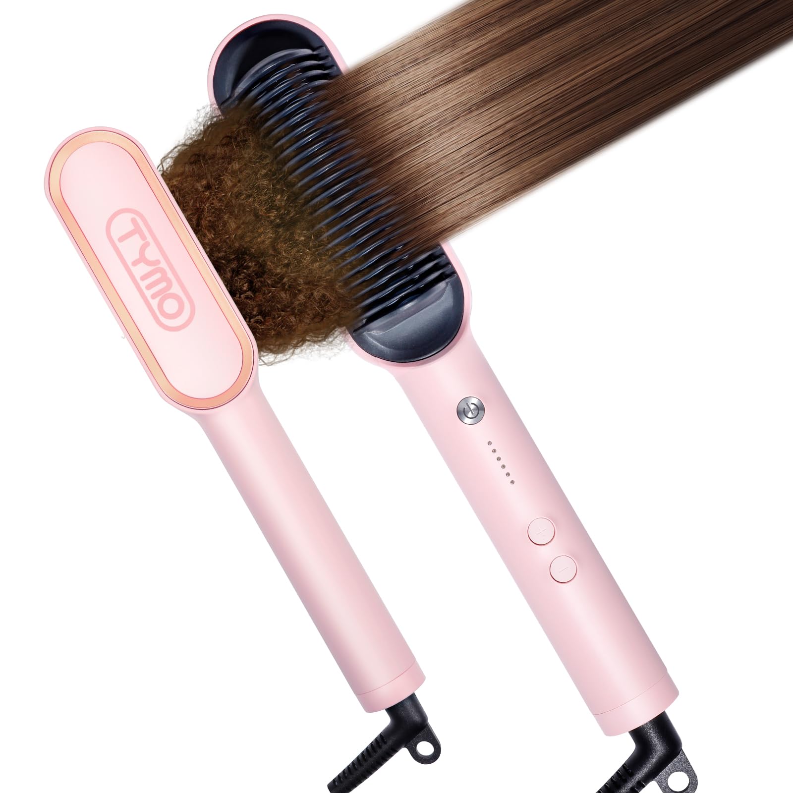 Ring Hair Straightener Brush – Hair Straightening Iron with Built-in Comb, 20s Fast Heating & 5 Temp Settings & Anti-Scald, Perfect for Professional Salon at Home, Sakura Pink