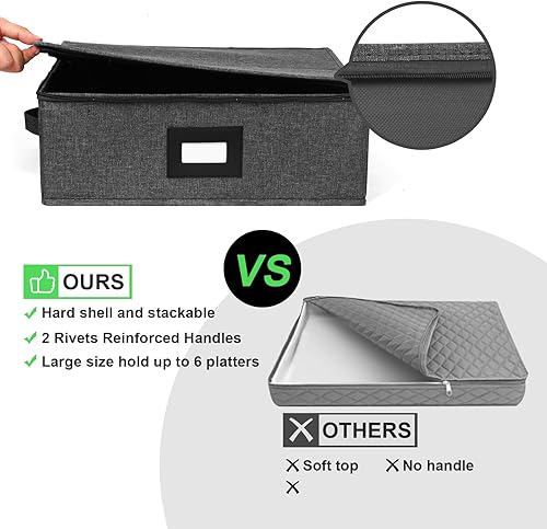 Miniatura 3 de Gowee Contenedores de almacenamiento de China, carcasa dura, estuche de almacenamiento de platos de 17 x 13 x 6 pulgadas para almacenamiento y