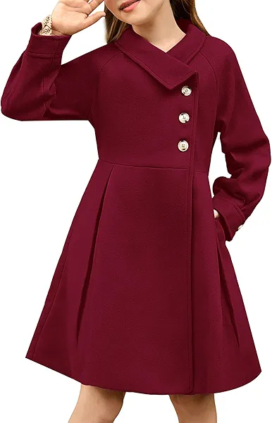 GRACE KARIN Girls Dress Coat Kids Wool Lapel Long Button Jackets Fall Winter Outerwear Peacoat with Pockets 5-12Y