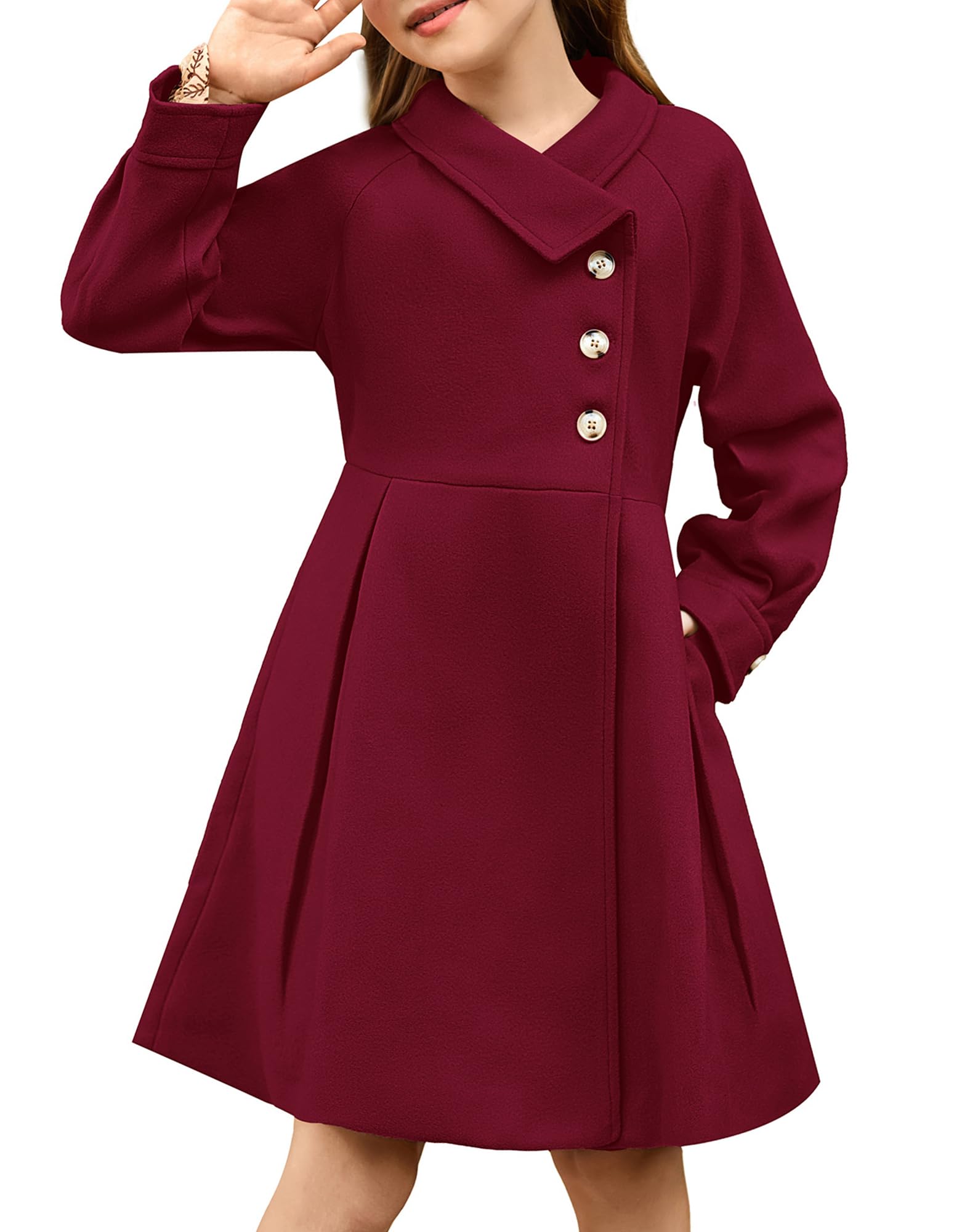 GRACE KARIN Girls Peacoat Dress Coat Wool Lapel Jacket Fall Winter Outfit