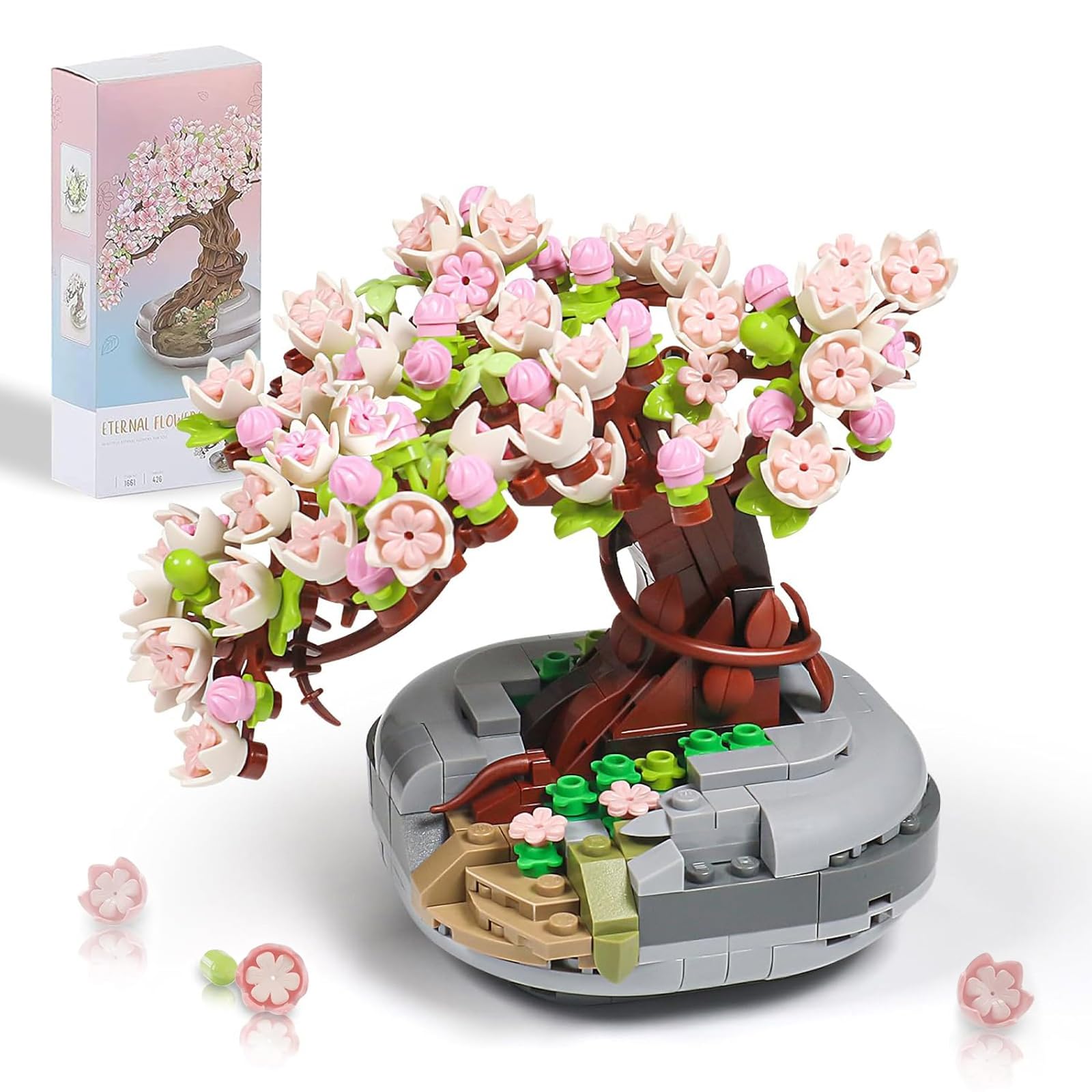 HIGH GODO Cherry Blossom Tree Plant Sets, Mini Botanical Collection & Flower Bouquet Building Kit Gift for Adults Teens 14+; Room Or Home Decor (426 Pieces) - No Compatible Classic Bricks