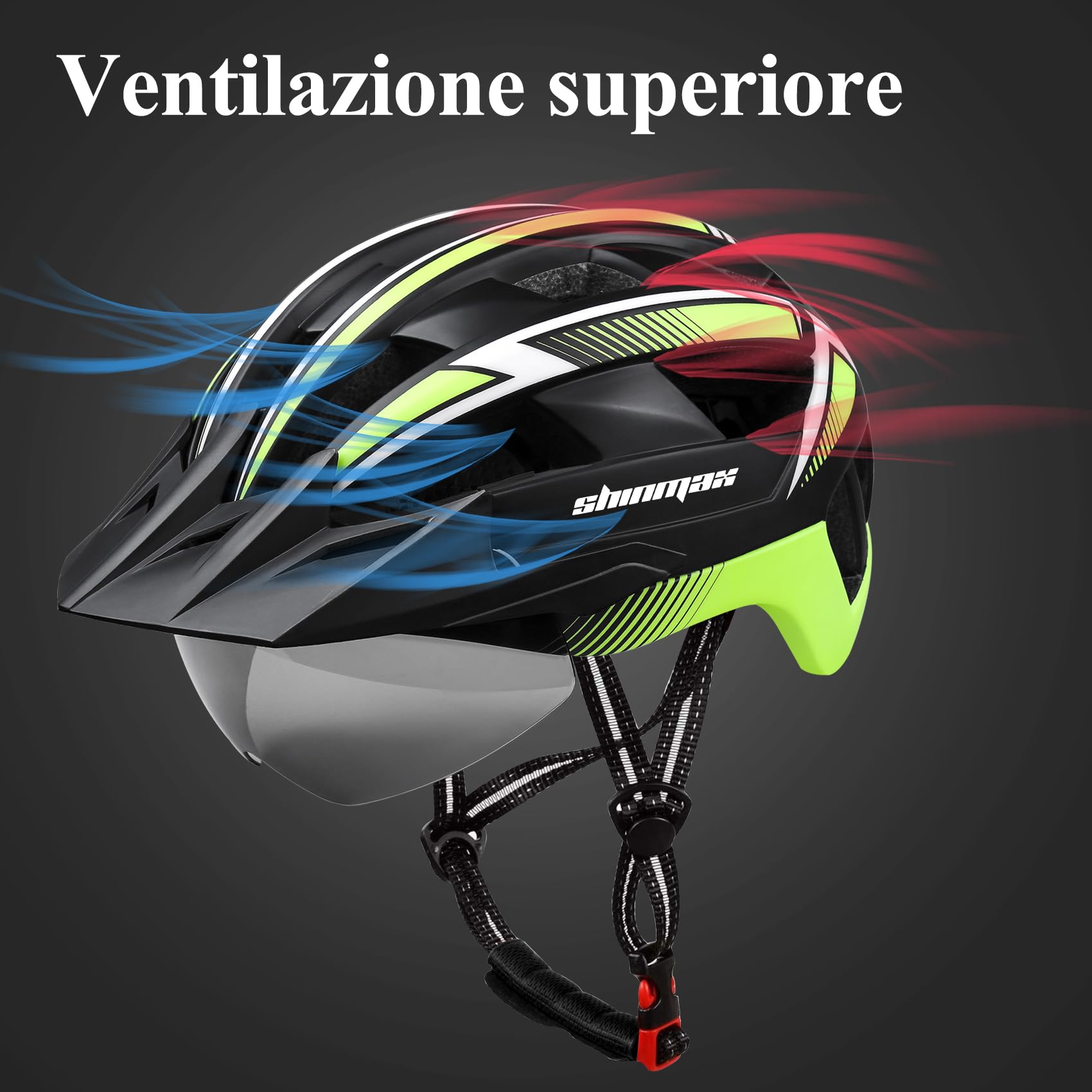 Shinmax Casco Bici Uomo Donna Casco MTB con LED USB Ricaricabile Luce Casco Bici Adulti con Visiera Rimovibile Magnetica Occhiali Casco Ciclismo Unisex Caschi Bicicletta 57-62cm NR-032