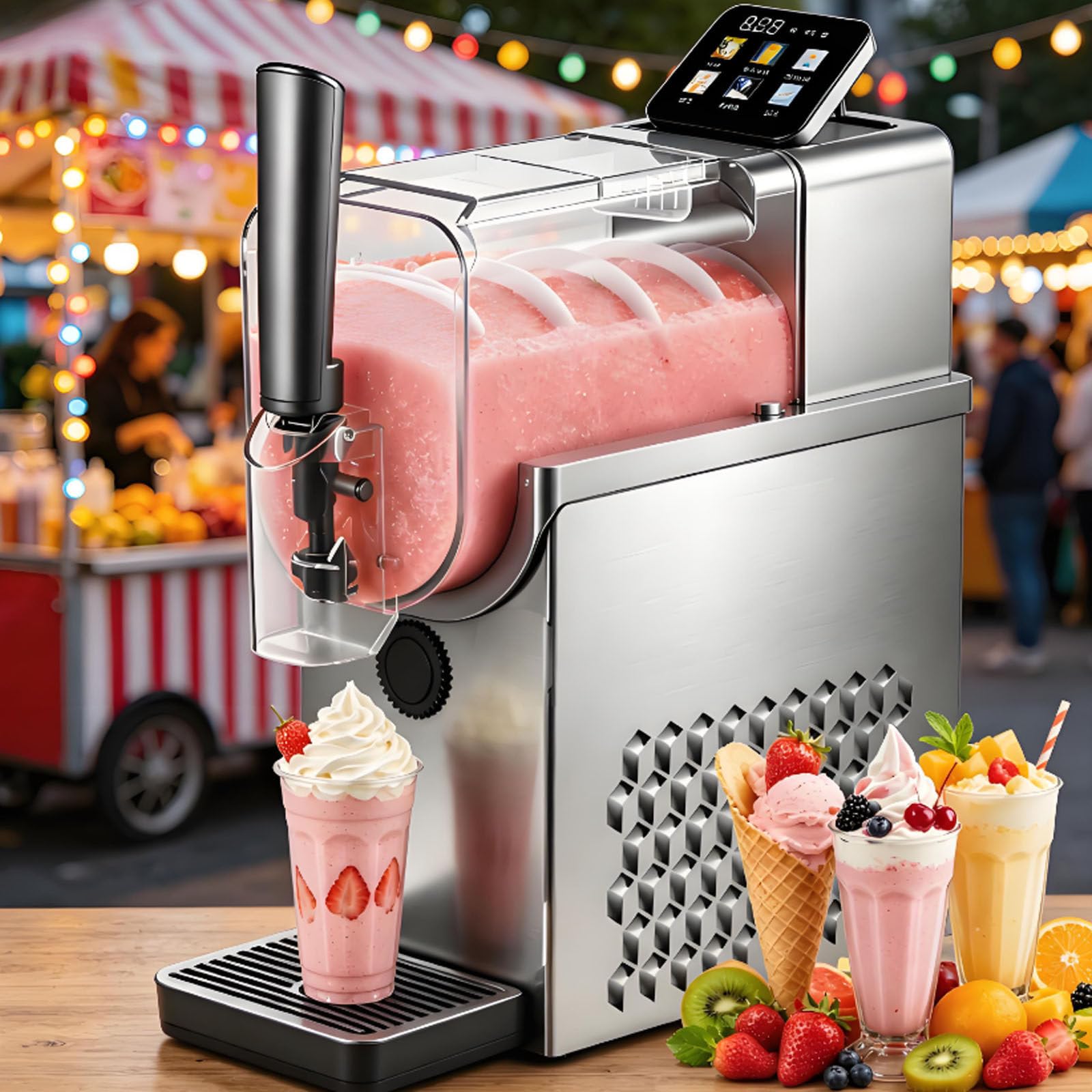 SICWEDIM Commercial Slushie Maker Machine,215w Slushy Machine For Slushies & Cold Drinks, 2300ml 4 In 1 Soft Serve Ice Cream Device With Automatic Clean, Touch Control Use For Food Trucks