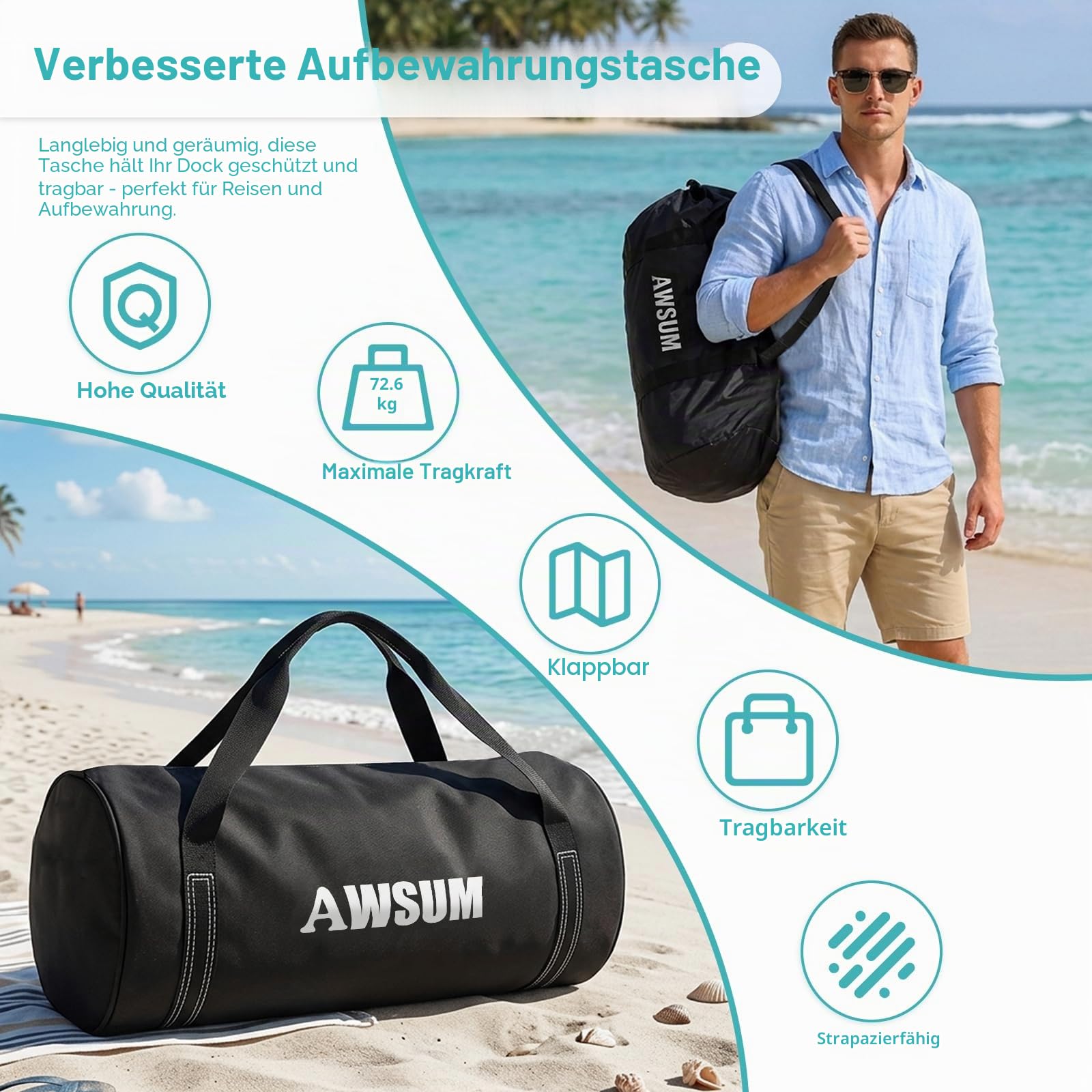 AWSUM Aufblasbare Dock Schwimmdock Aufblasbare Schwimmende Dock Plattform für Seen Wasser Schwimmplattform Dock Pad Große Badeplattform Aufblasbar für Pool, Ozean