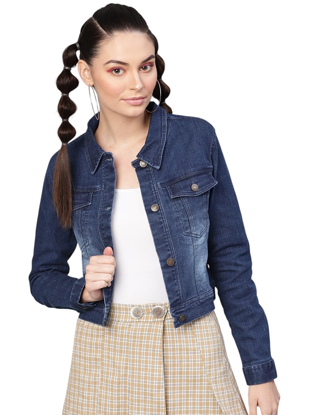 SASSAFRAS Women's Blue Denim Washed Jacket-L in blue