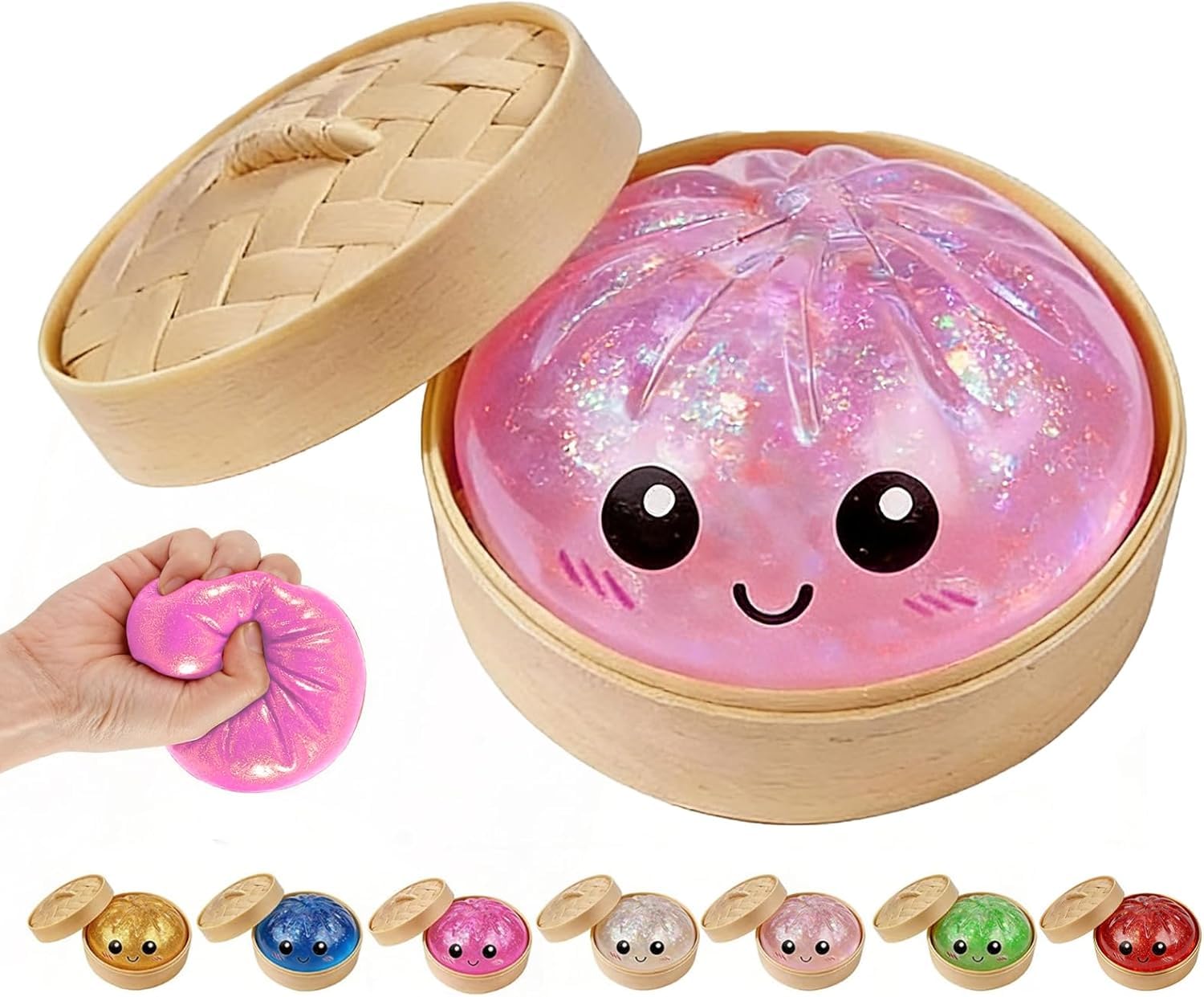 Mystery Dumplings Squishy Dumpling Squishy Toys,Taba Squishy Stress Ball Giant Dumpling Squishy Toy With Steamer Box for Kids Age 6+ (pink) — image 1