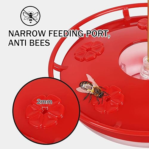 Miniatura 5 de Comedero para colibríes a prueba de abejas con protector de foso de hormigas, comedero rojo para colibríes para colgar al aire libre, sin fugas,