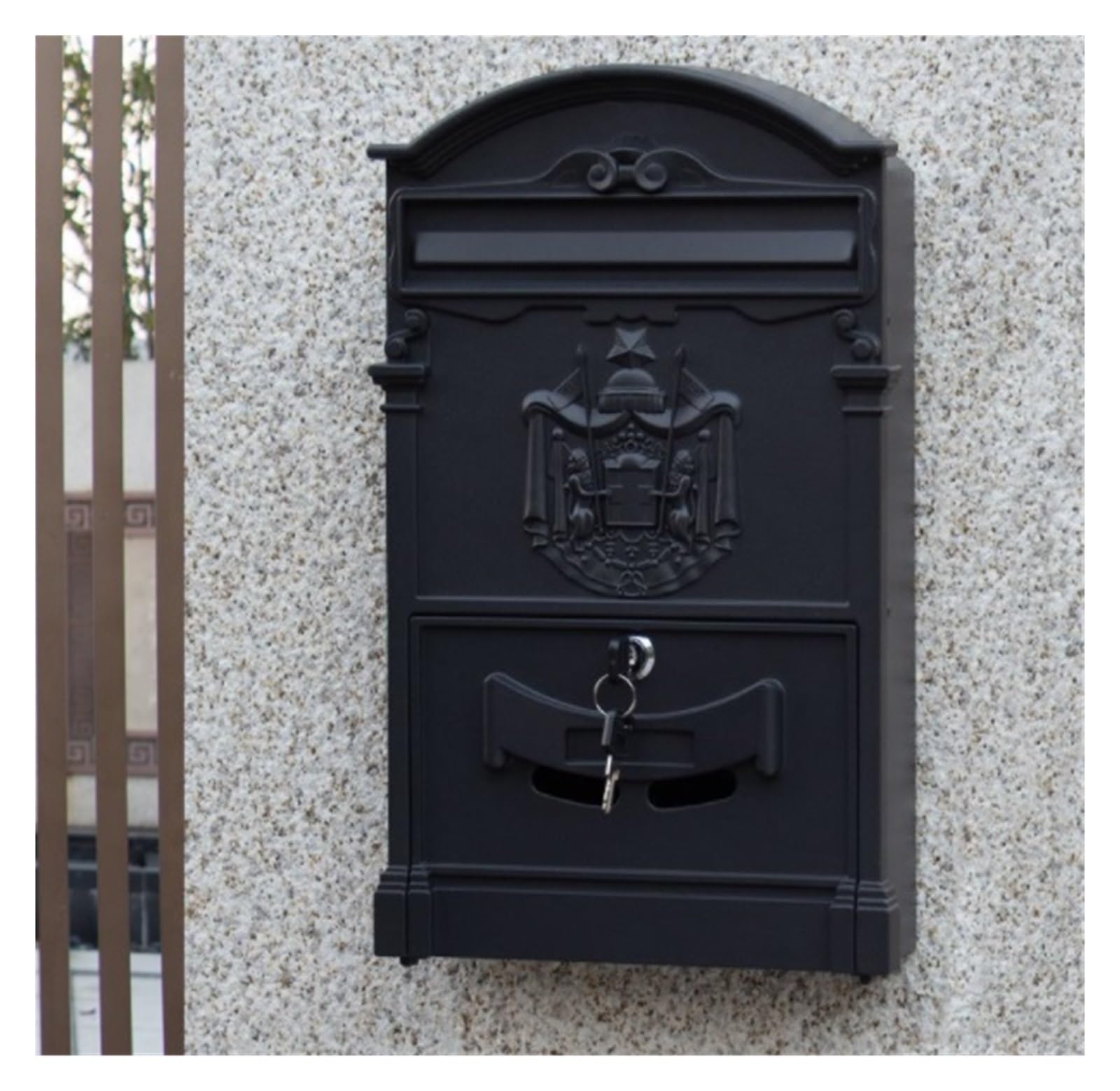 Vintage Letter Box Mailbox Mailboxes Lockable Secure Mail Letter Post Box Vintage Metal Garden Wall-Mounted Mailbox Outdoor Lockable(Black)