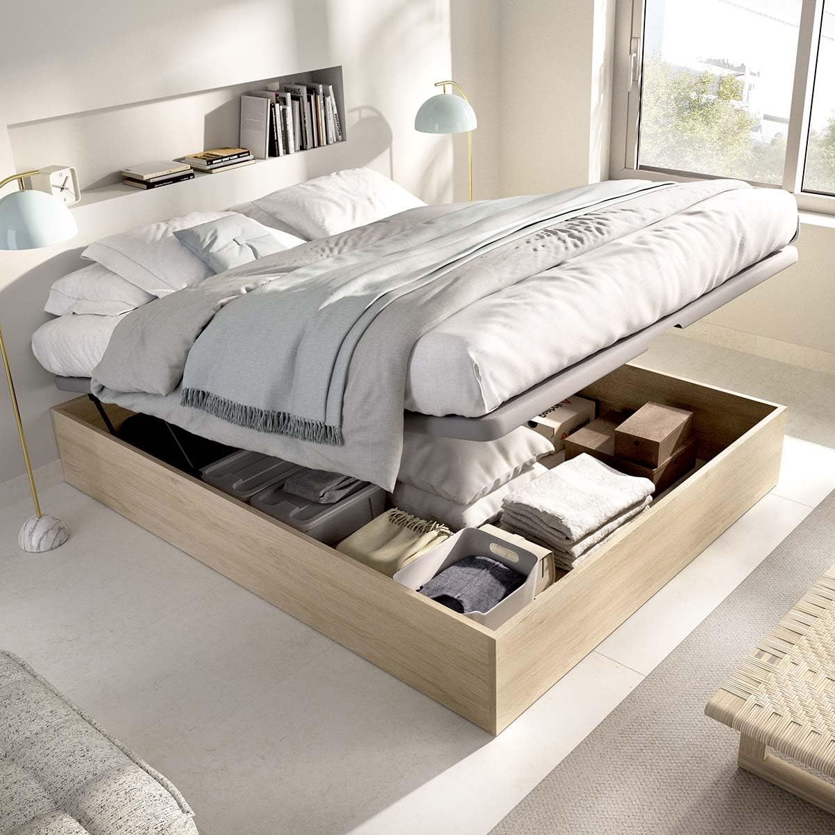 DEKIT - Pack Ahorro Dormitorio Canapé Nest con 1 Colchón viscoelástico Nova 150 x 190 cm, Altura 20 cm