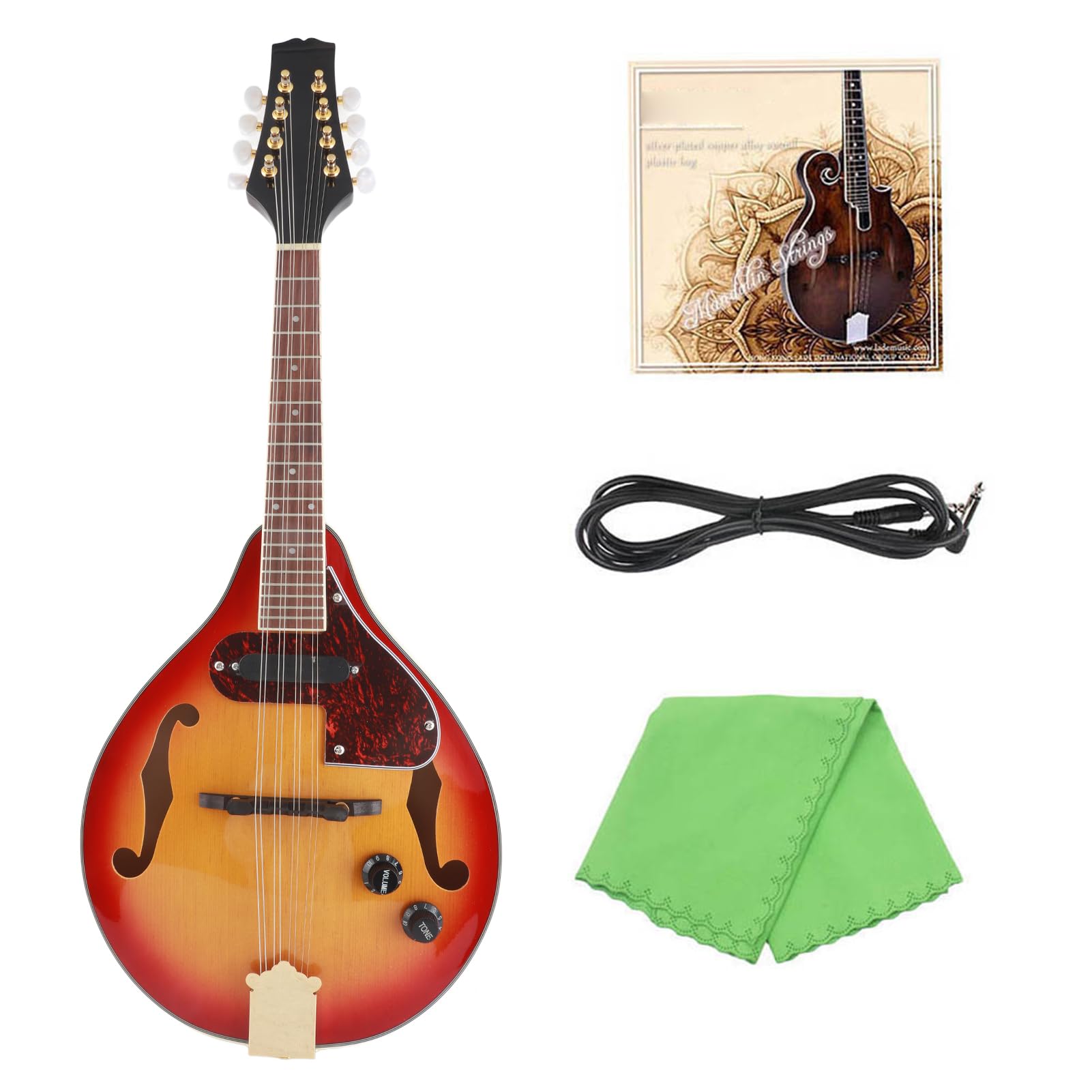 Mandolino Elettrico Regolabile Stile A Mandolino A 8 Corde con Top in Abete, Tastiera in Palissandro, Controlli di Volume e Tono per Esercitarsi Nella Registrazione di Musicisti Folk