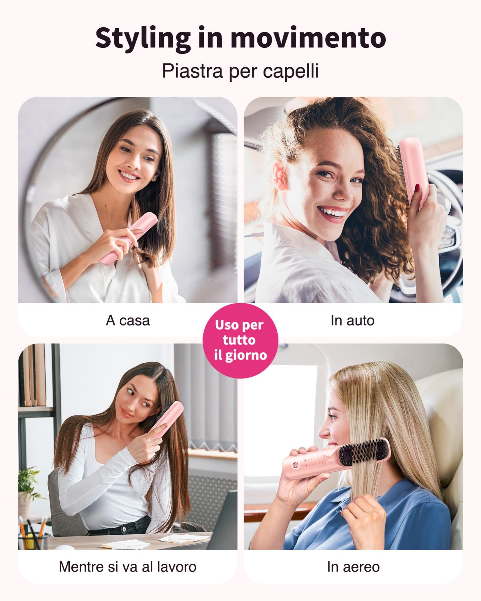 Bopcal Spazzola Lisciante Senza Fili 10000 mAh - 3 IN 1 Spazzola Lisciante con Milioni di Ioni Negativi, Ricaricabile per viaggi, 6 Livelli di Calore, Previene i Capelli e Leviga più Velocemente 13