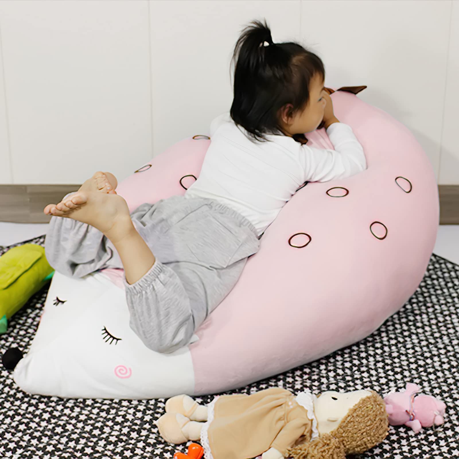 NCONCO Aufbewahrungsbeutel für gefüllte Tiere Sitzsack Stuhl Aufbewahrungsbeutel gefüllte Tier Lagerung Sitzsack Stuhl Kleinkind Spielzeug Organizer Comfy Floor Lounger Igel Stuhl(Rosa)