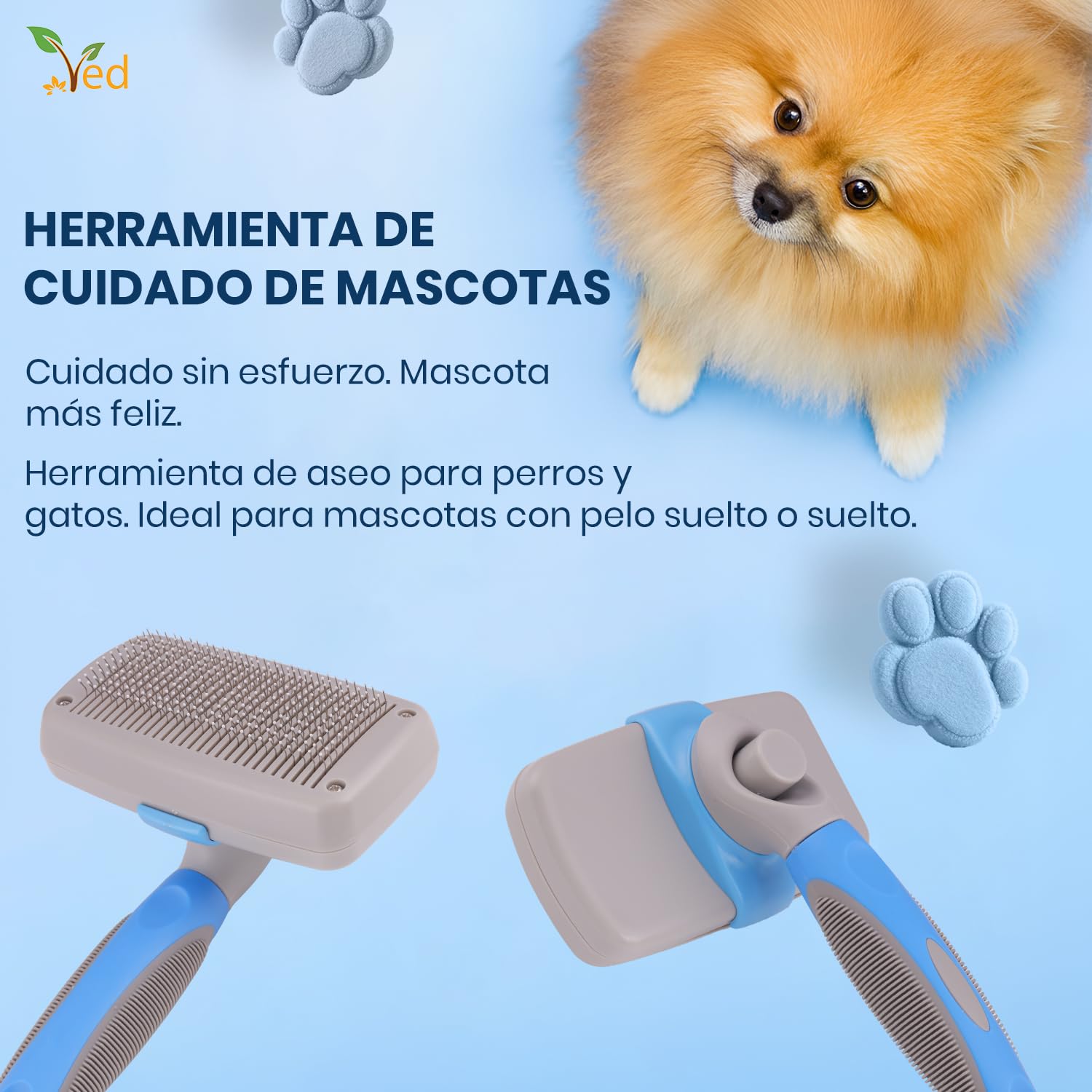 Cepillo Perro y Cepillo para Perros y Gato Kory - Cepillo para Mascotas de Pelo Largo y Corto - Herramienta Deslanadora y Quitapelos para Perros y Gatos - Peine Carda Multiusos