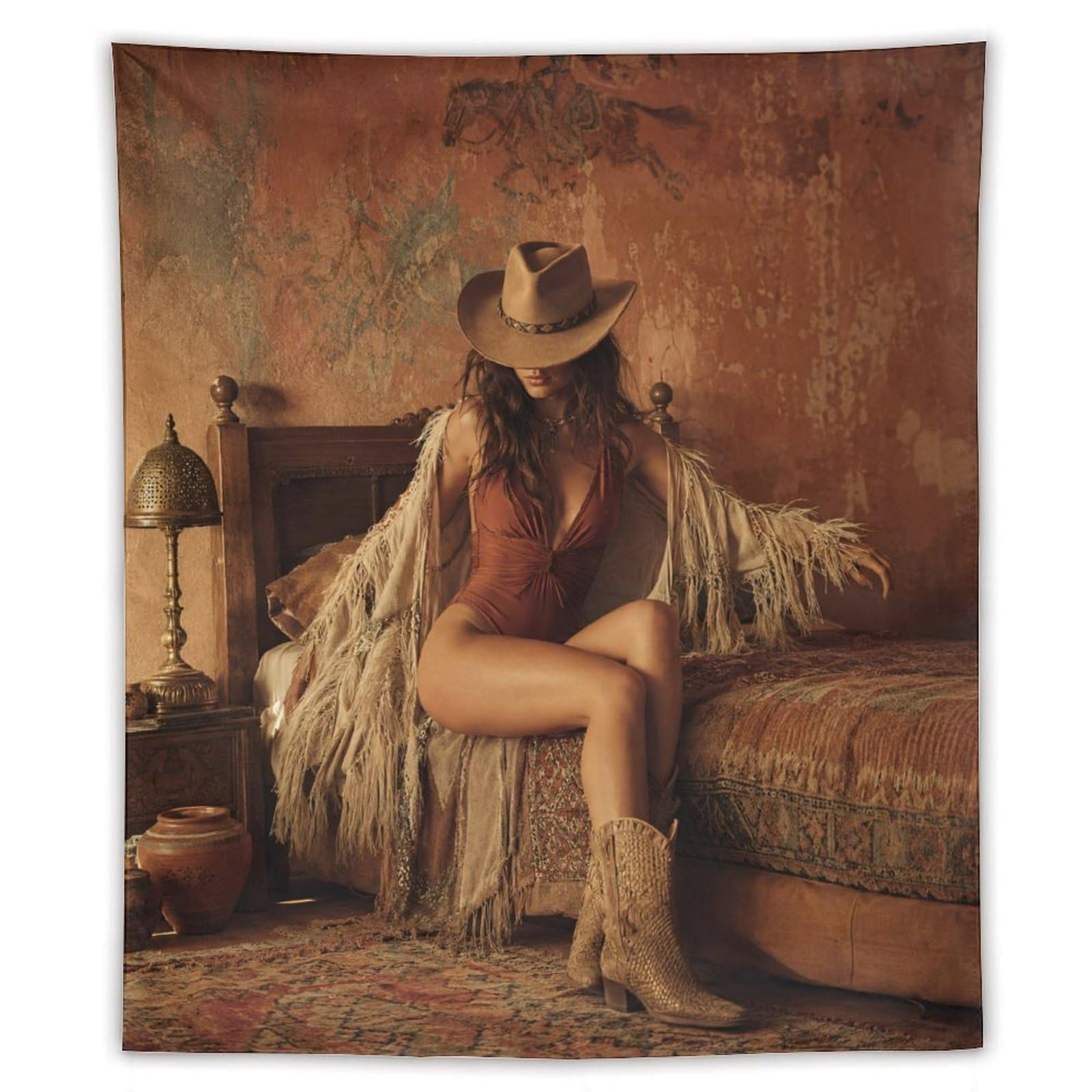W7C8U2X3 Rustic Cowgirl Bedroom Wall Tapestry, Cactus Desert Mood