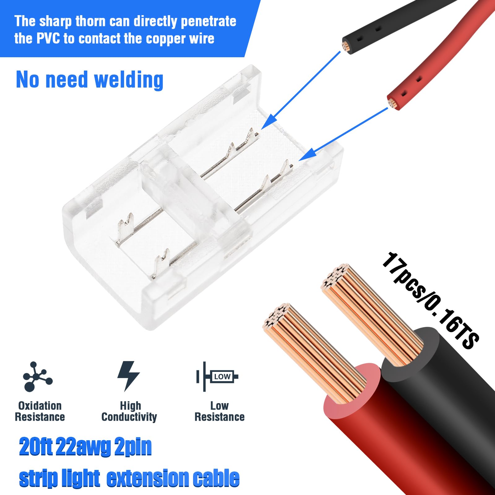 2-Pin LED Connectors Unwired Screw Down Terminal Block Solderless Extension Connection For 10mm Tape To Wire Single Color LED Strip Lights