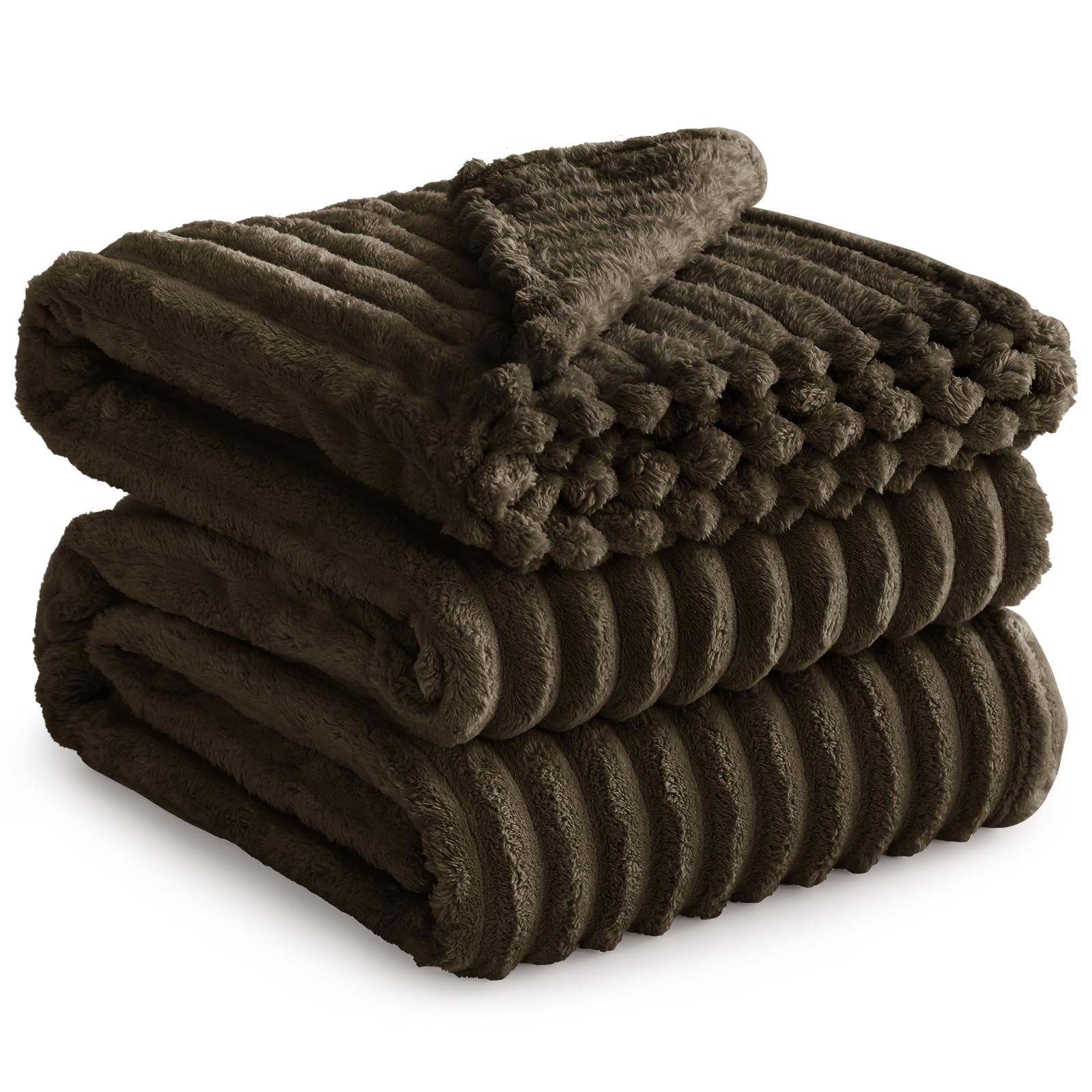 RUIKASI Fleece Throw Blanket for Sofa - Super King Size Fluffy Brown Throws for Sofas Extra Large, Soft Warm Blanket Throw for Couch, Luxury Decorative Ribbed Bed Blanket 230x270cm — image 1
