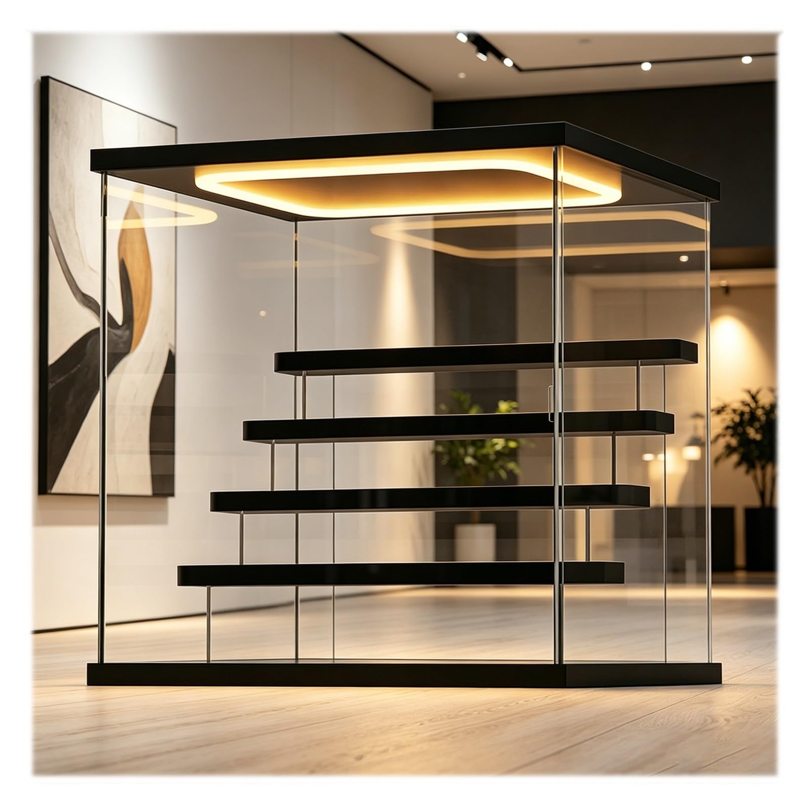 Stackable Acrylic Display Case with Lights, Transparent Display Box Protection Showcase for Souvenirs/ Medals/ Cards, Dustproof Acrylic Presentation Box(D)