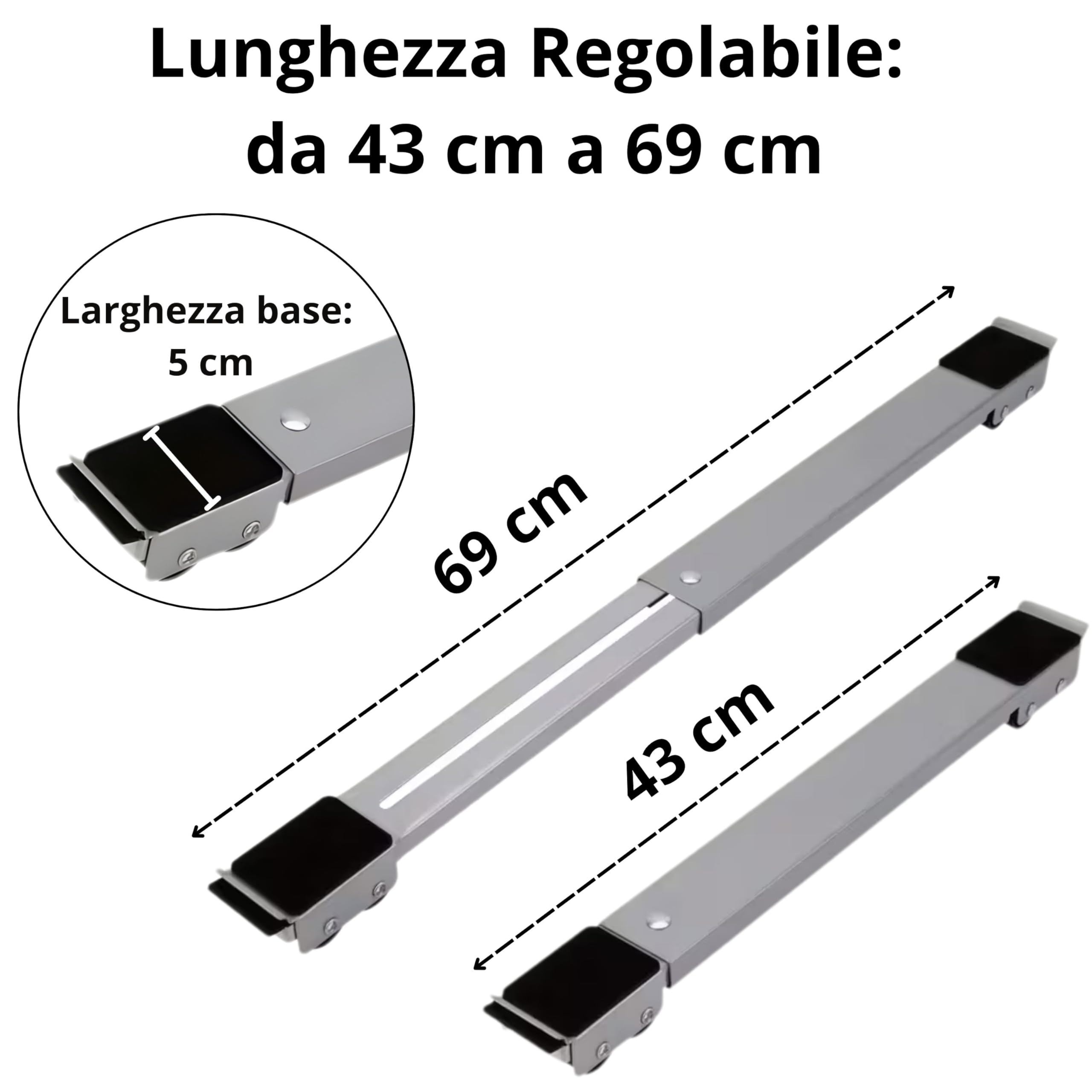 YASTA Supporto Lavatrice Frigorifero Asciugatrice Carrello Con Ruote Elettrodomestici Base Sposta Mobili Pulizie Difficili Regolabile DA 43 a 69 cm con Freni Antivibrazione Peso Massimo 200 Kg