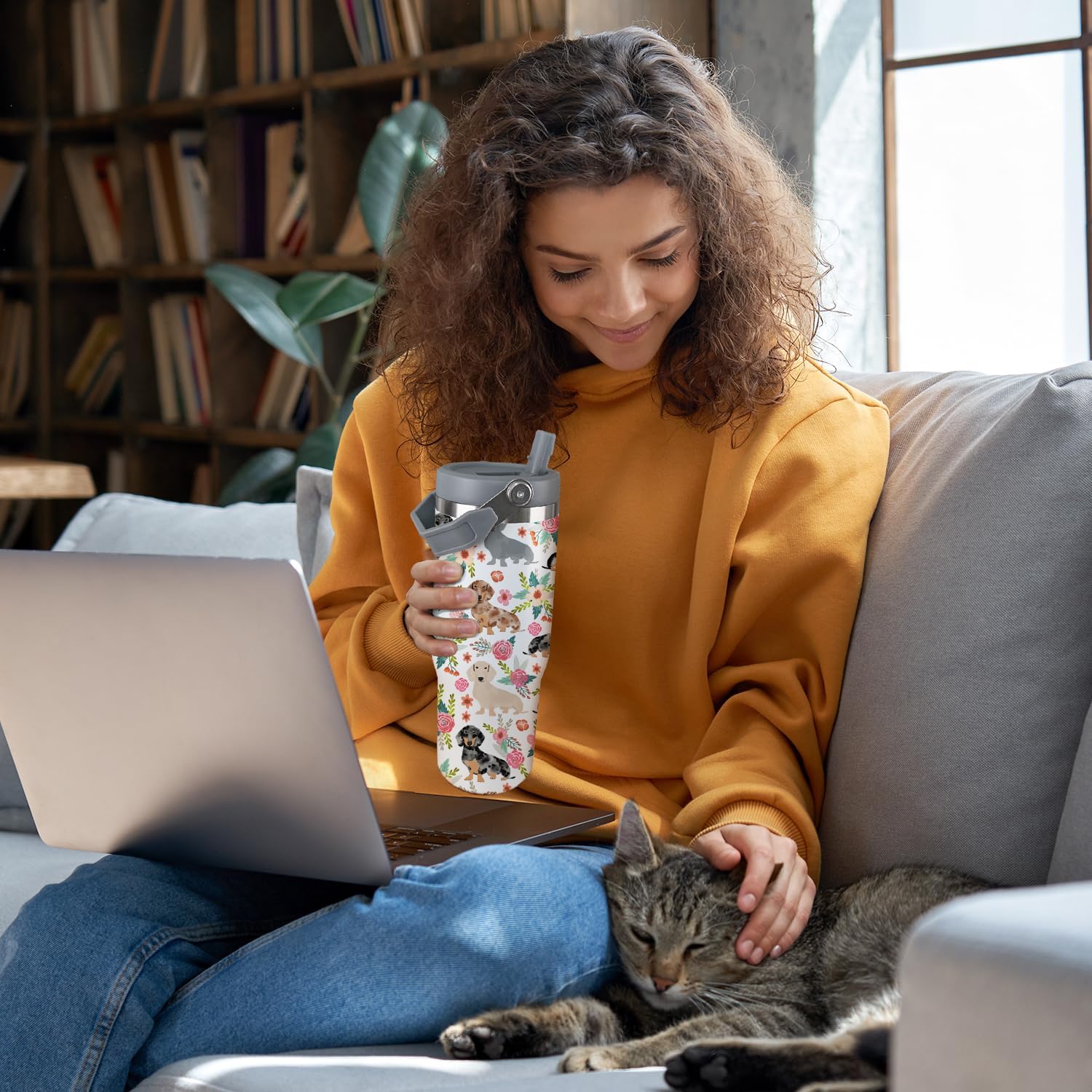 Dachshund Dog Tumbler Weiner Weenie Gifts for Women Men 30 Oz Dog Tumbler Insulated Dachshund Water Bottle Cup with Handle - Image 6