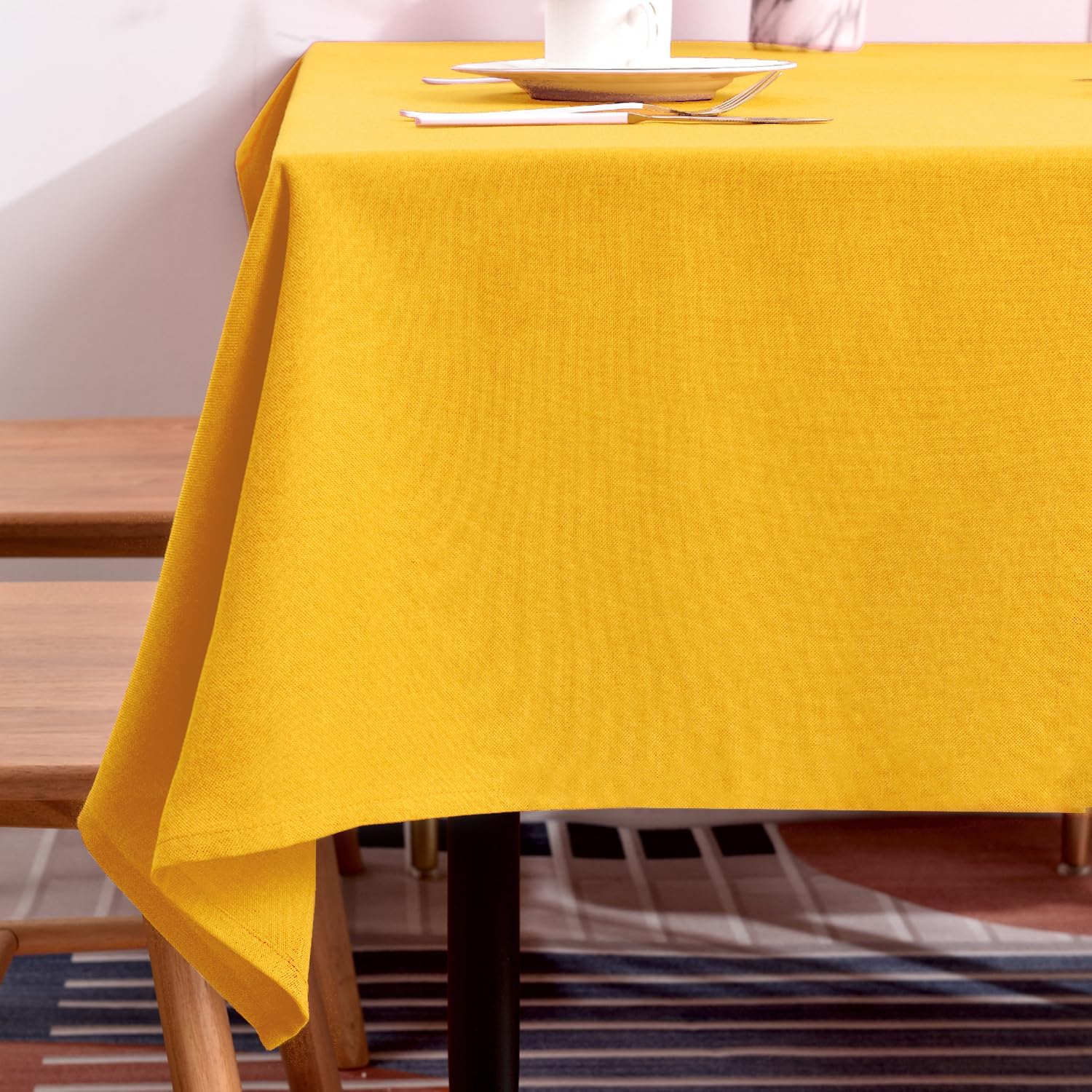 BALCONY & FALCON Rectangle Table Cloth – Waterproof, Wrinkle-Resistant & Dust-Proof Farmhouse Tablecloth for Dining, Kitchen, Party Decorations, Outdoor Patio, Baby Shower (Yellow, 55" x 71") Fine Yarns - Yellow 71" x 55" (Rectangular)