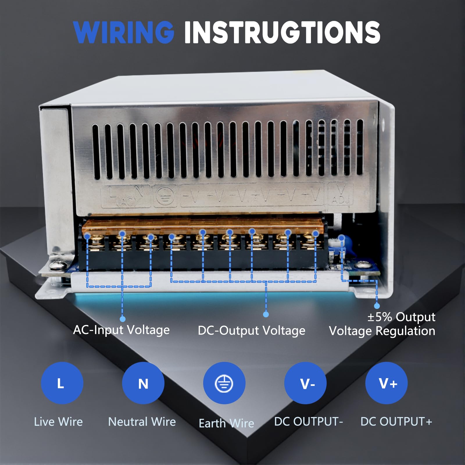 Convertidor de CA a CC de 12 V, 100 A, 1200 W, fuente de alimentación universal SMPS 110 V/120 V/220 V CA a CC, adaptador de controlador transformador para CCTV, RV, bomba, tira LED (DC12V-100A-1200W)