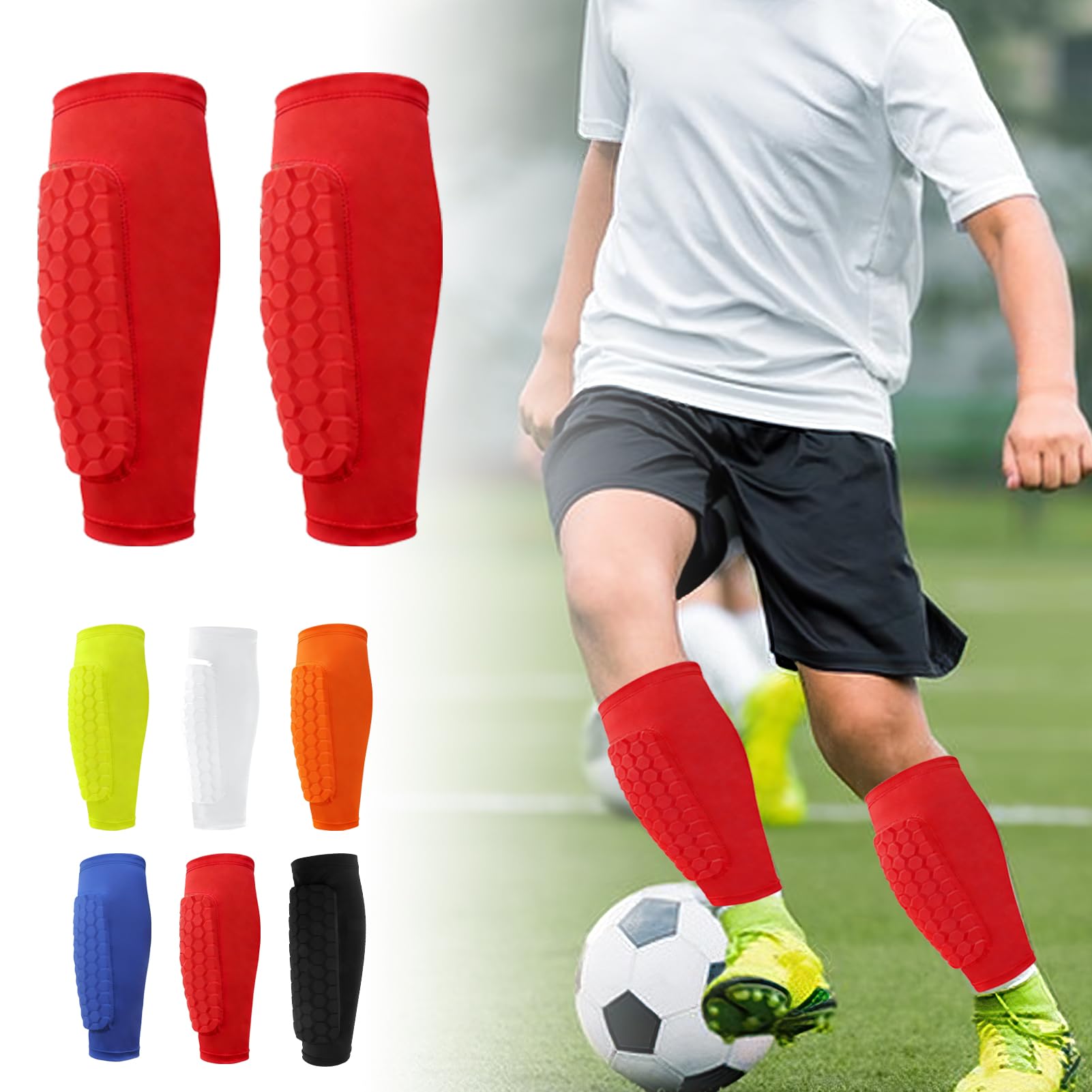 nilic Football Shin Pad Sleeves, Honeycomb Shin Pads Boys Girls Kids and Adults, Featuring Collision Avoidance Breathable Lightweight Character for Impact Protection and Comfortable (Red, S)