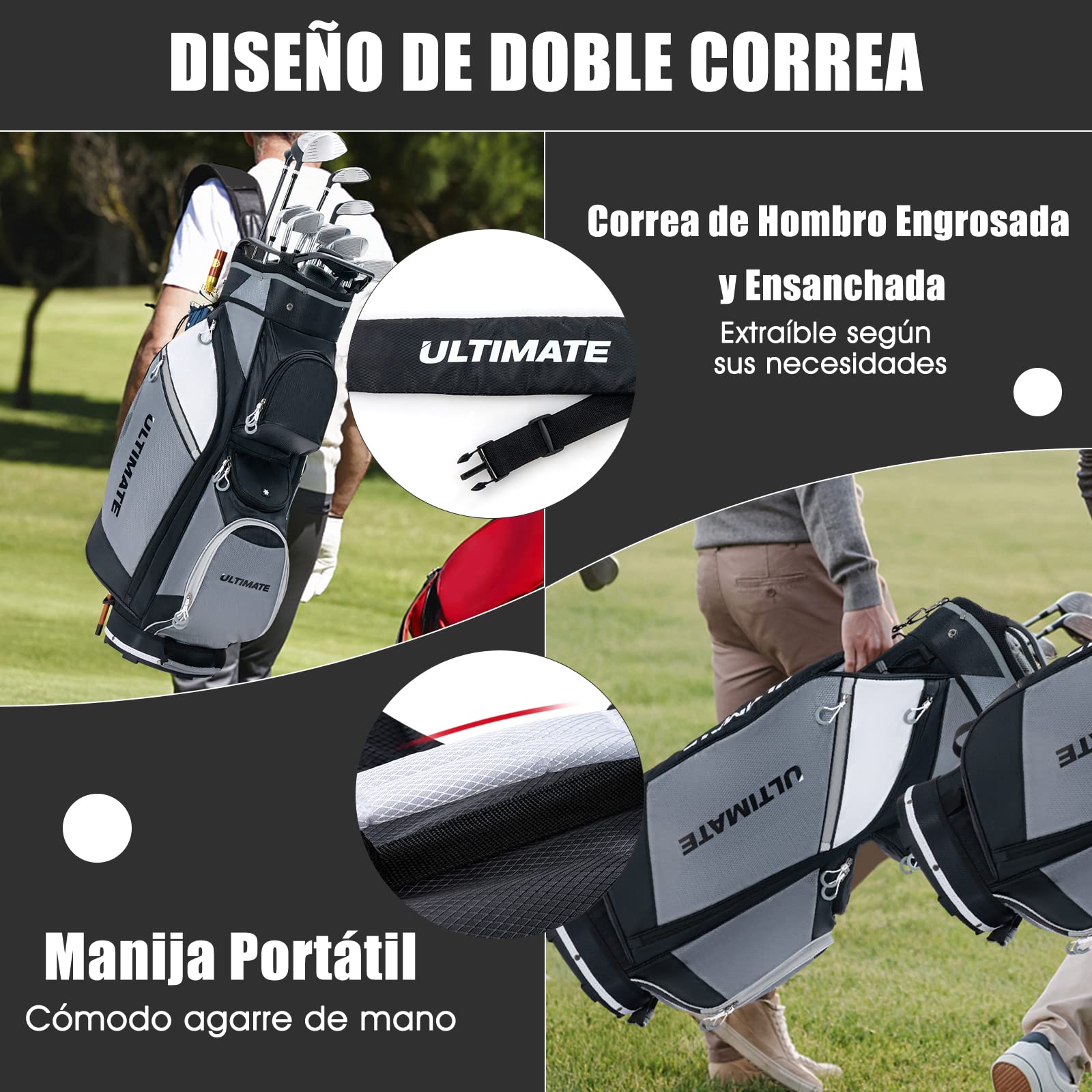 COSTWAY Bolsa Golf con 14 Palos, Bolsa Palos Golf Portátil y Ligera de 2kg, Impermeable, 11 Bolsillos con Cremallera, Capucha para la Lluvia, Cart Bag Unisex Adulto
