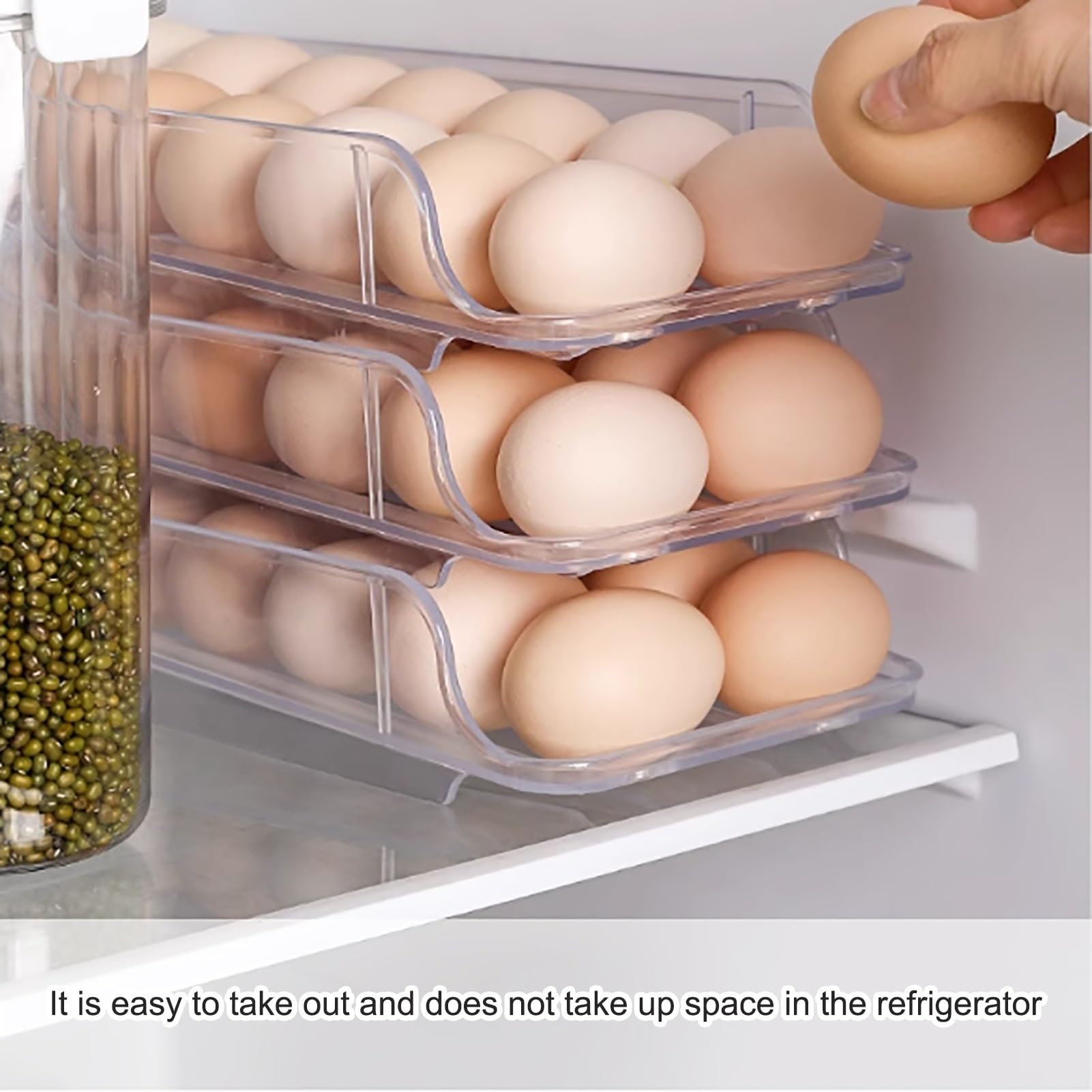 Organizador de huevos transparente para nevera, organizador de huevos con 42 rejillas para refrigerador, contenedor de almacenamiento de huevos rodantes