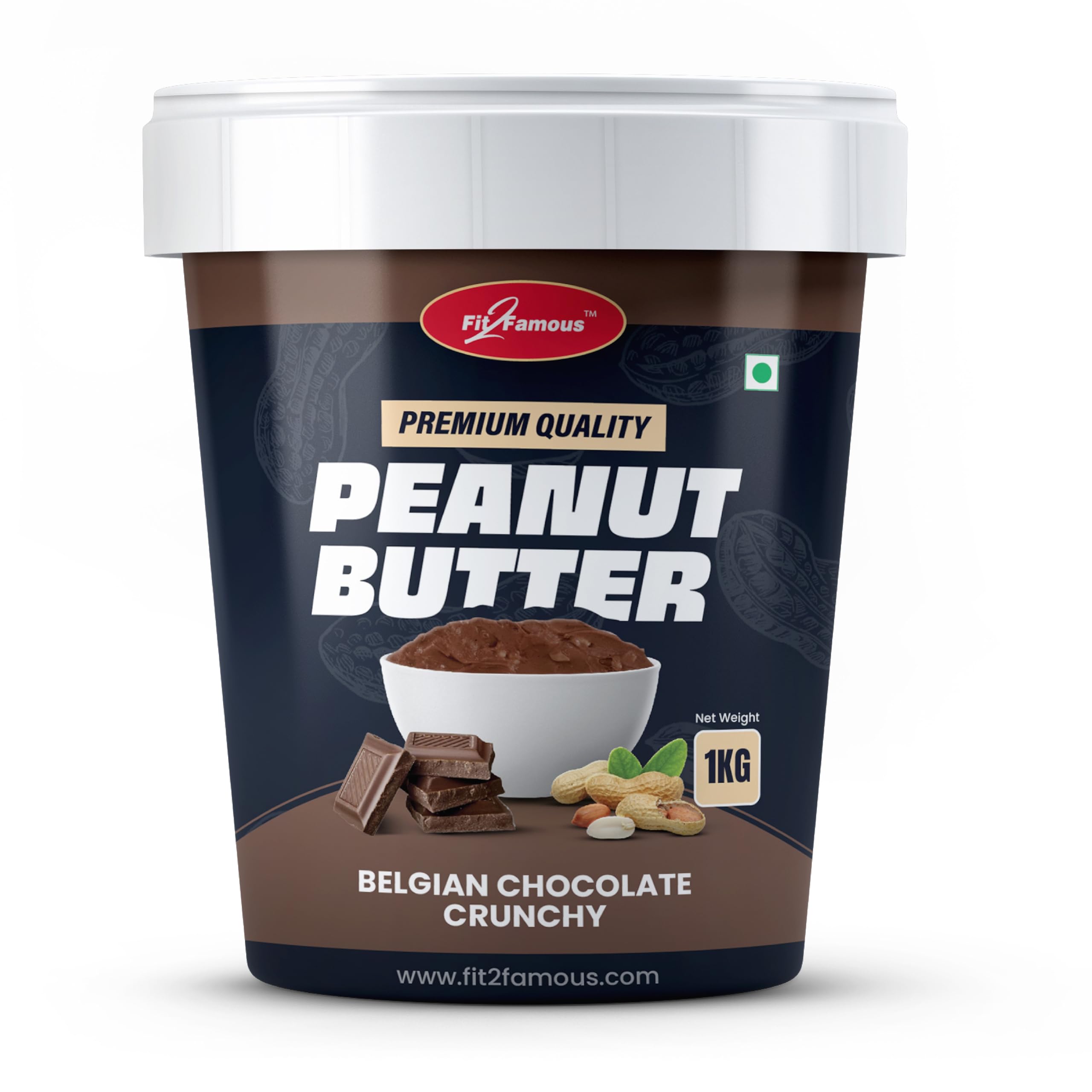 FIT2FAMOUS Belgian Chocolate Peanut Butter Crunchy 1kg | Dark Chocolate | High Protein with Energy Booster | Super Crunchy | Tasty & Healthy | Roasted Nuts | Vegan | Gluten Free, No Trans Fat (B0CHYDC8RY) Amazon Price History, Amazon Price Tracker