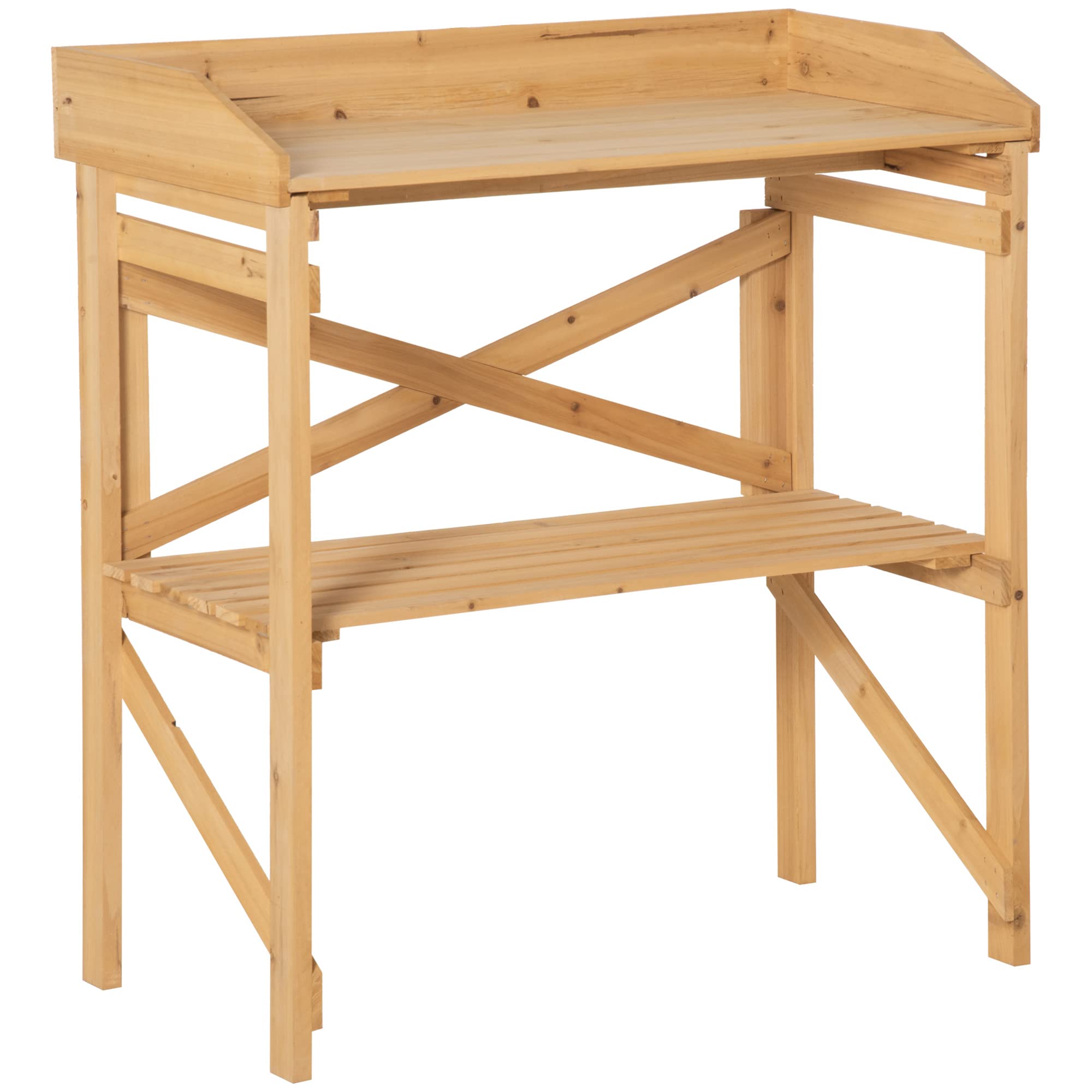 Outsunny - Mesa de jardinería, estante de lamas, mesa de plantación, bandeja con borde de madera, árbol pre-engrasado