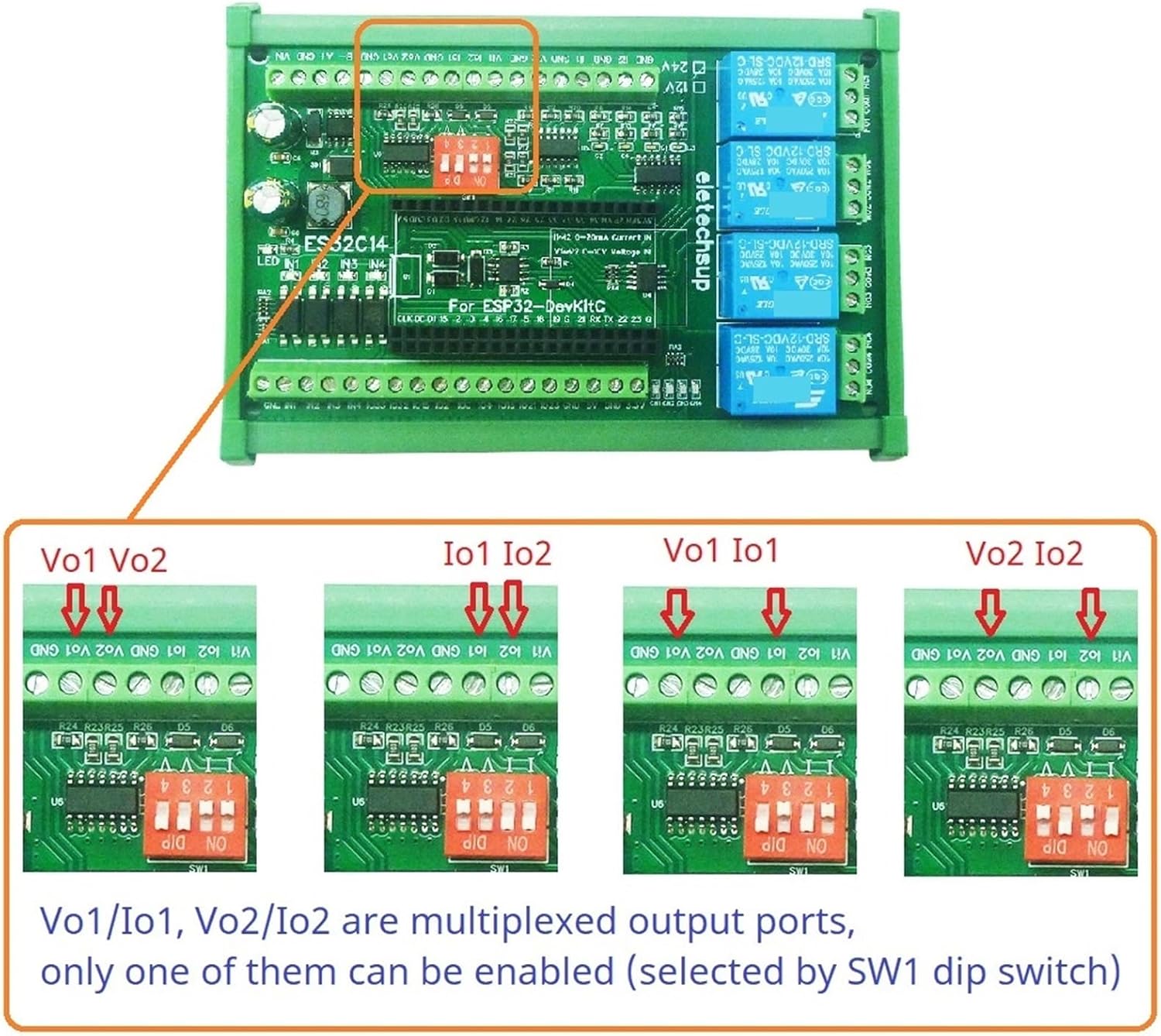 DC 12V 24V ESP32 Expansion Board ES32C14 Module for PLC Smart Home IOT DIY Digital Analog DAC ADC IO Relay Switch18(DC 24V Only Board)