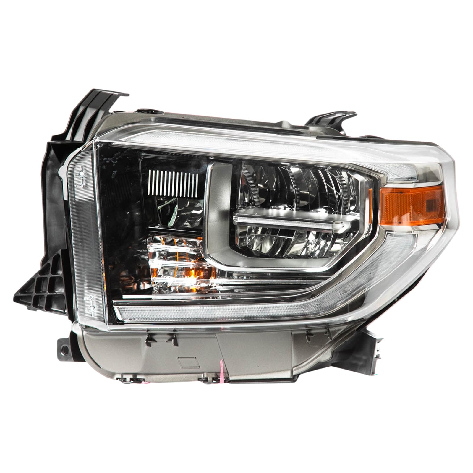 TRQ Driver Side Headlight Assembly LED With Smoked Chrome Bezel Compatible with 2018 Toyota Tundra TO2502263