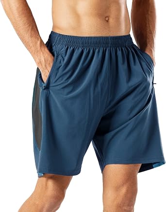 HMIYA Mens 7" Athletic Shorts Quick Dry Workout Running or Gym Training Short with Zipper PocketsIndigo,4X-Large