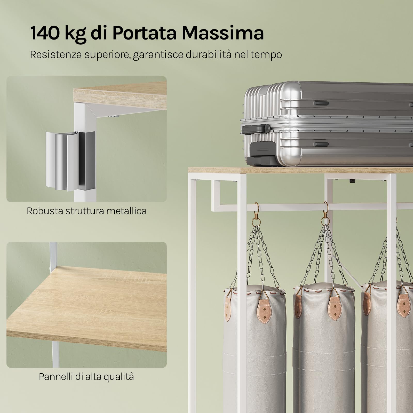 WOLTU Porta Abiti in MDF e Acciaio, Appendiabiti con Scaffali, Attaccapanni Moderno, Guardaroba Armadio Bianco 90x40x204,5 cm