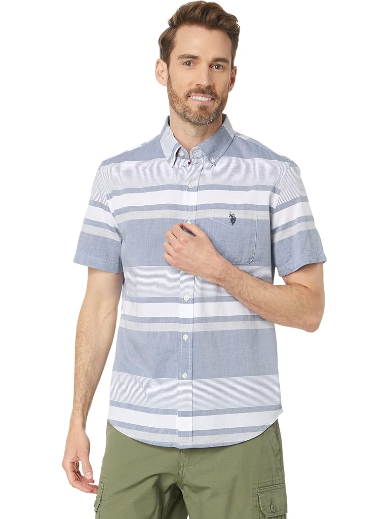 U.S. POLO ASSN. Short Sleeve Heathered Madras Woven Shirt