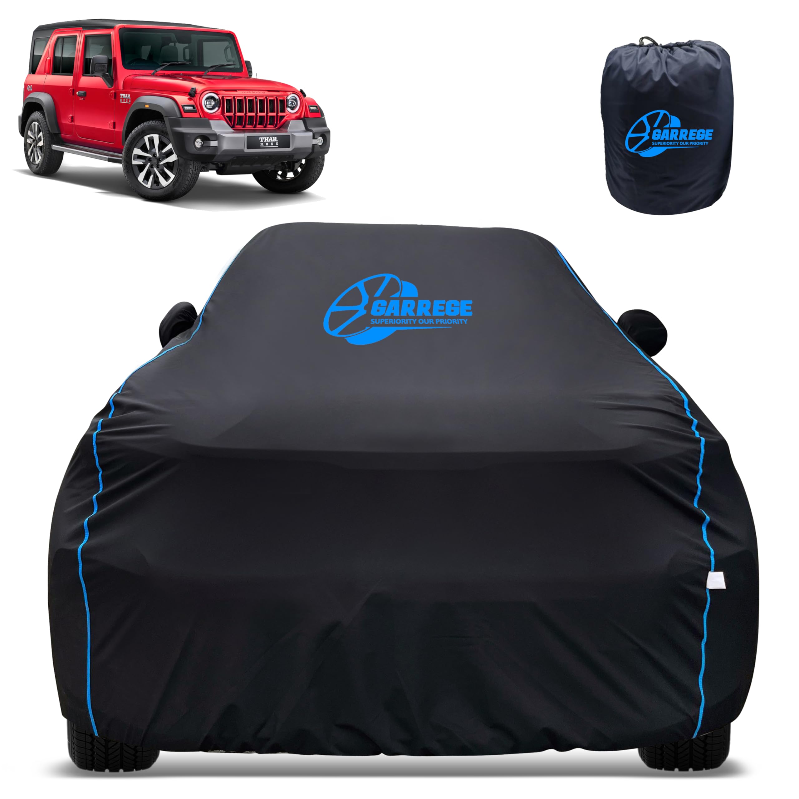100% Waterproof Car Cover for Thar Roxx - Black, All-Weather & Animals Nail Protection with Mirror & Antenna Pockets | Premium Washable Fabric | Custom Fit-image-34