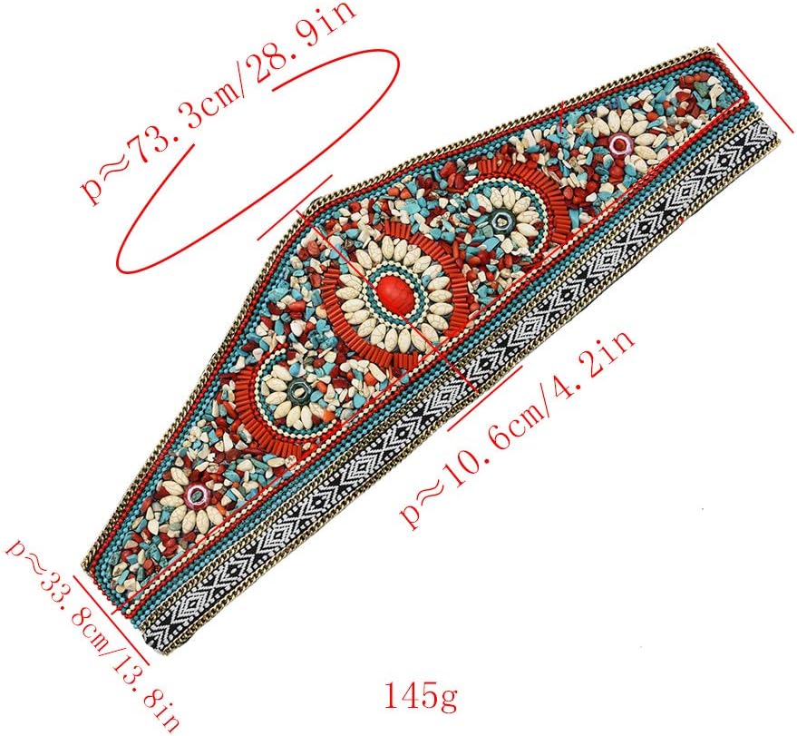 NSLS Elastic Waist Belt Bohemian Adjustable Wide Waist Chain with Turquoise Beads Stone for Women Dancing Dress(A) - Image 2