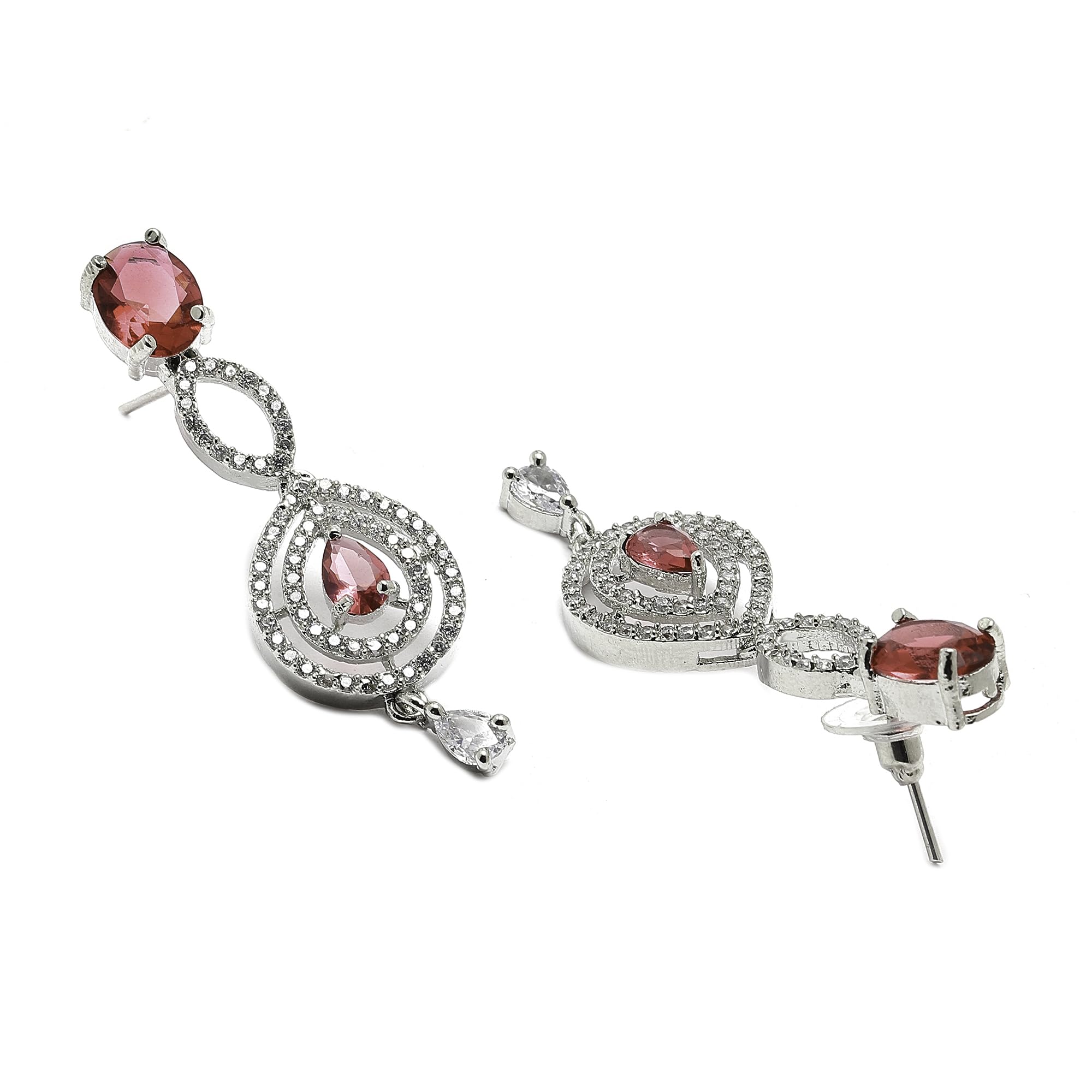 Rhodium-Plated Abstract Necklace Set with Earrings