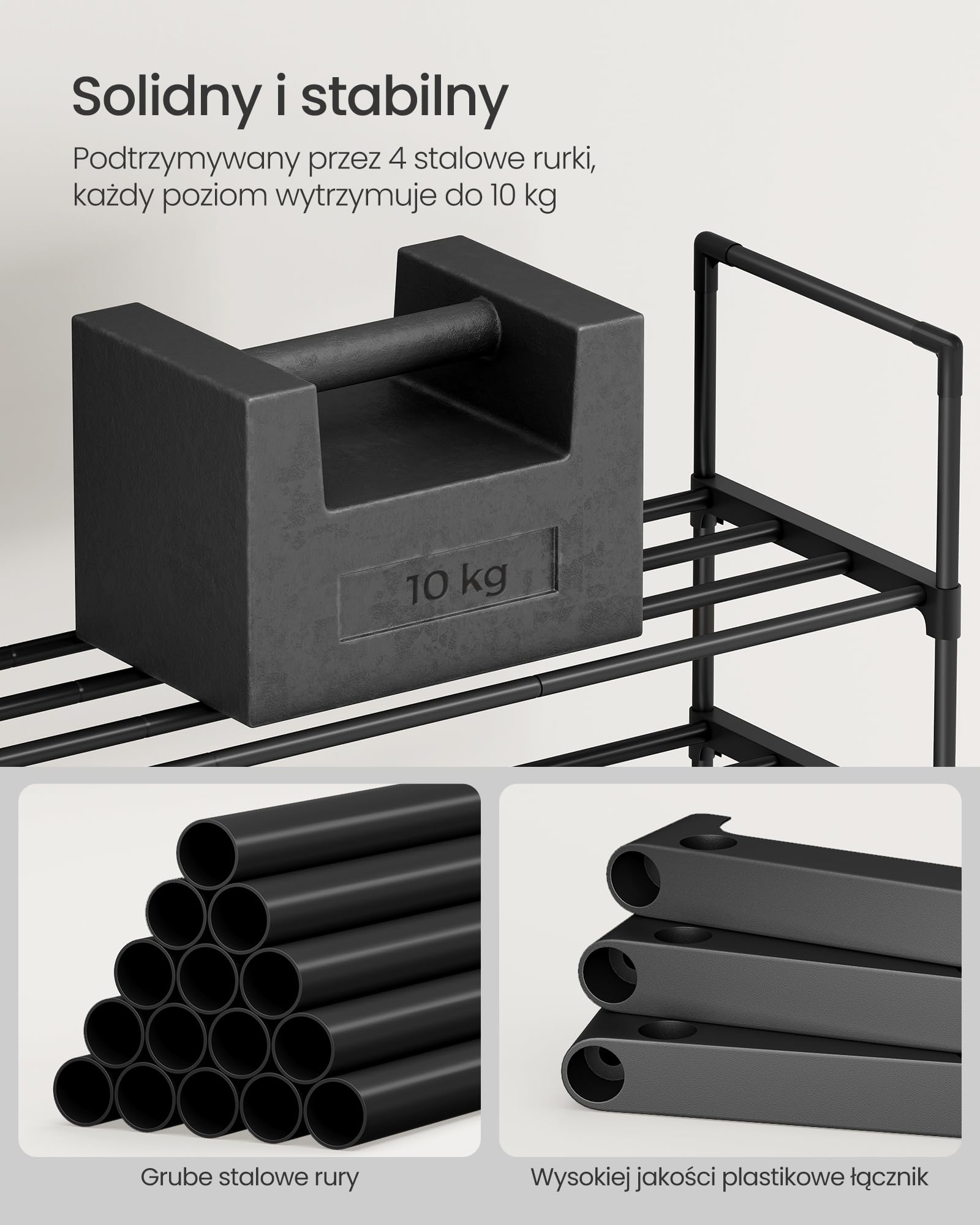 SONGMICS Półka na buty z 10 półkami, duża metalowa półka na buty, DIY, półka stojąca, oszczędzająca miejsce, wielofunkcyjna, salon, sypialnia, kuchnia, 45 x 30 x 174 cm, czarna LSA25BK
