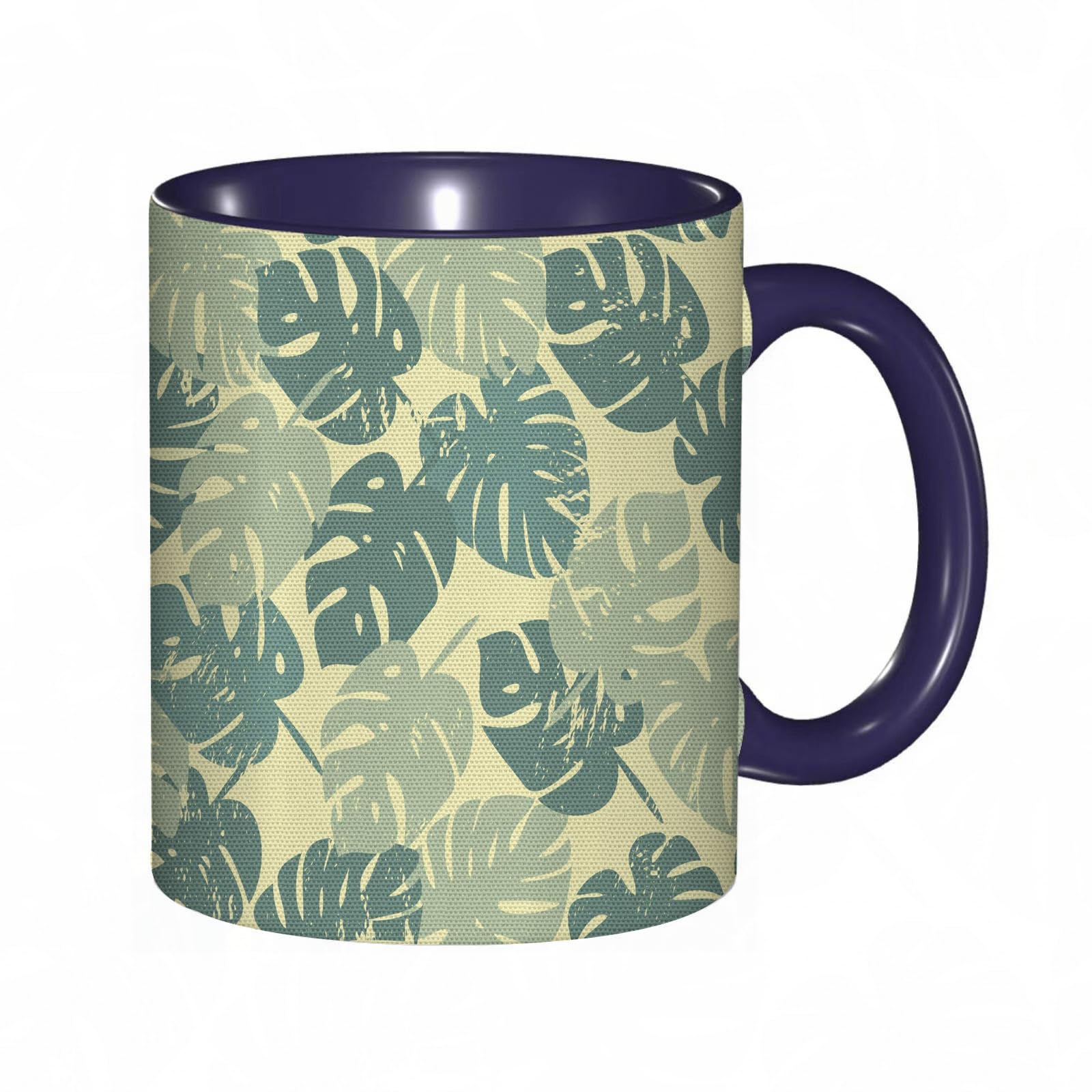 Coffee Mug Monstera Tropical Hawaiian Leaves Exotic Print 11Oz Ceramic Tea Cup with Handle for Home Office Christmas Birthday