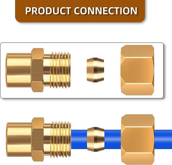 Brass compression tube pipe fitting connector Straight Coupling Adapter 1/2 Tube OD x 3/8 NPT Female Connector 6pcs(1/2od to 3/8npt)