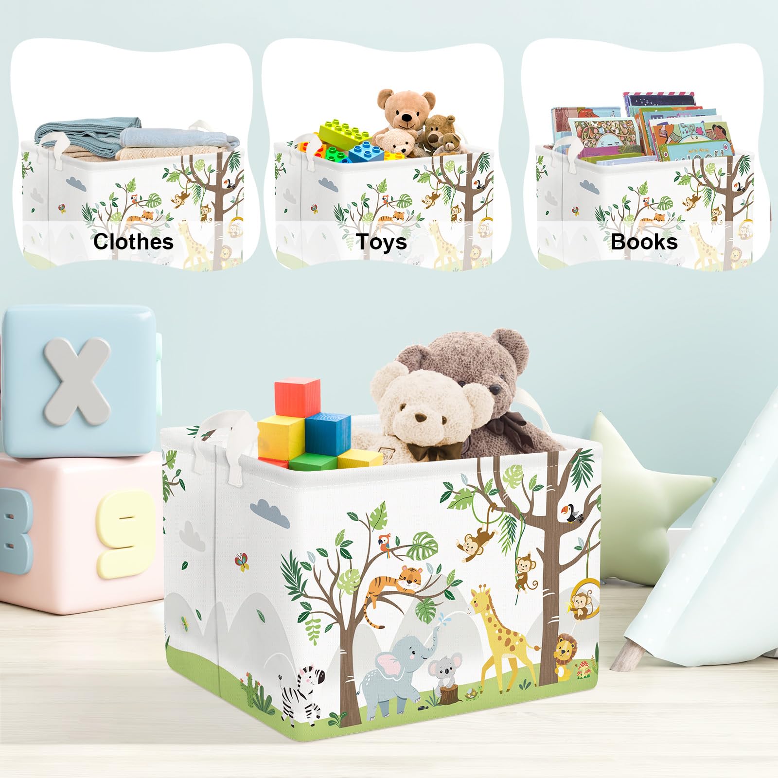 Panier Rangement Bébé Cheval Blanc – Jouets, Linge, Peluches 40x30x30 Cm Pliable & Portable