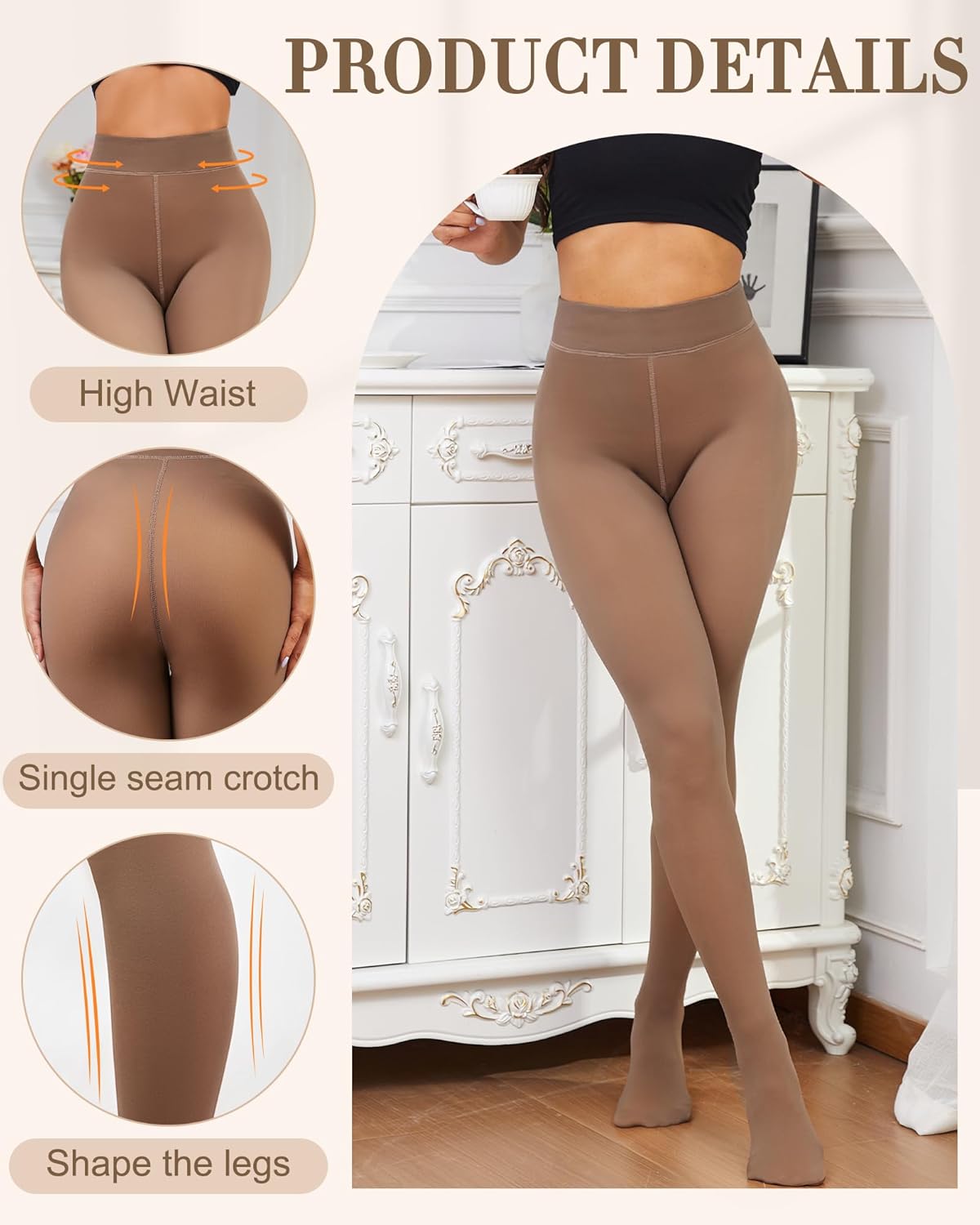 Justay 2 Pairs Fleece Lined Tights Women - Fake Translucent Thermal Warm Sheer Pantyhose Black Thick Leggings for Winter - Image 2