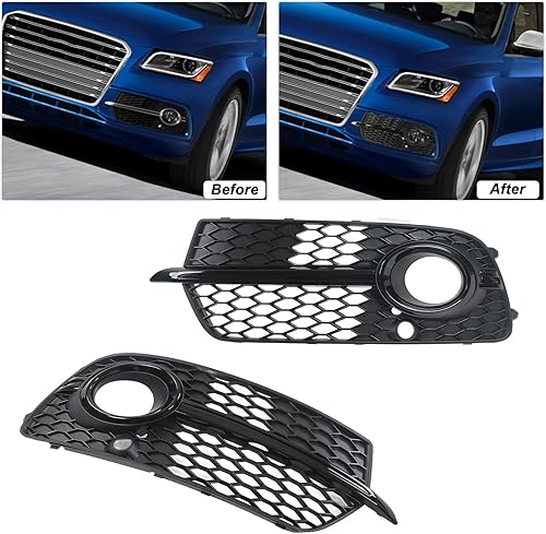 Miniatura 3 de Qiilu Parachoques delantero inferior antiniebla, 2 piezas de rejillas de panal de abeja, cubierta de malla de luz antiniebla, color negro brillante