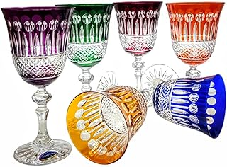 Exklusive Kristall Weingläser 220 ml – Handgefertigte Weinkelche mit Gravur – Luxuriöse Kristallgläser für Rotwein & Wasser – Set mit 6 Gläsern in Geschenkbox - Mix farbe