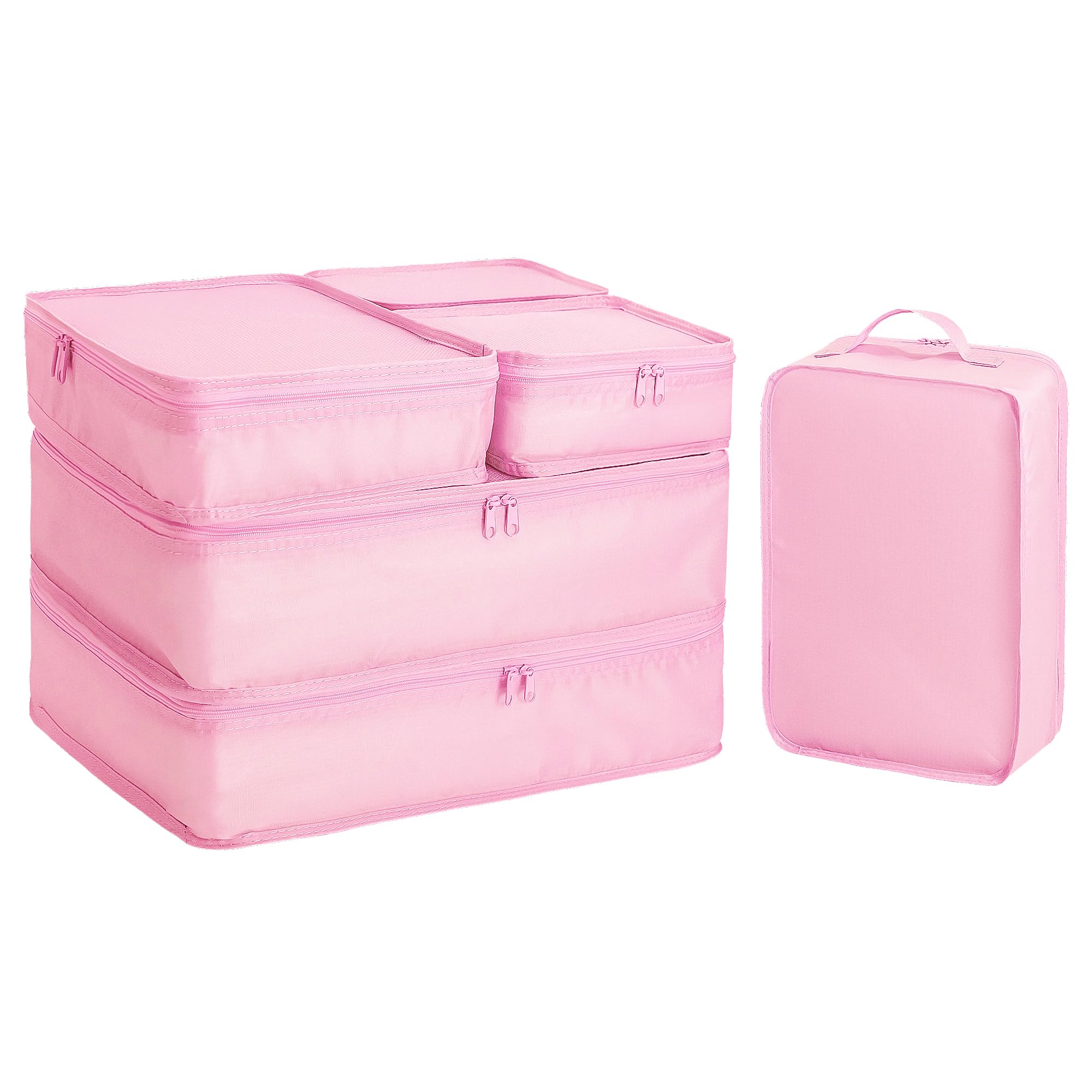 Packing cubes for Travel, CALACH Luggage Organizer Bags 6 Set Packing Cubes for Suitcases Travel Essentials for Carry on Mesh Suitcase Organizer with Shoe Bag (pink)