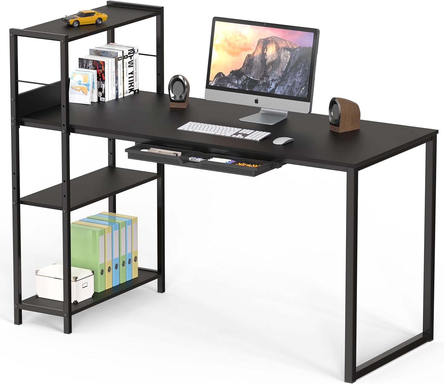 SHW 46-Inch Home Office Mission Computer Desk with Side Shelf and Drawer, 116 x 60 cm, Black